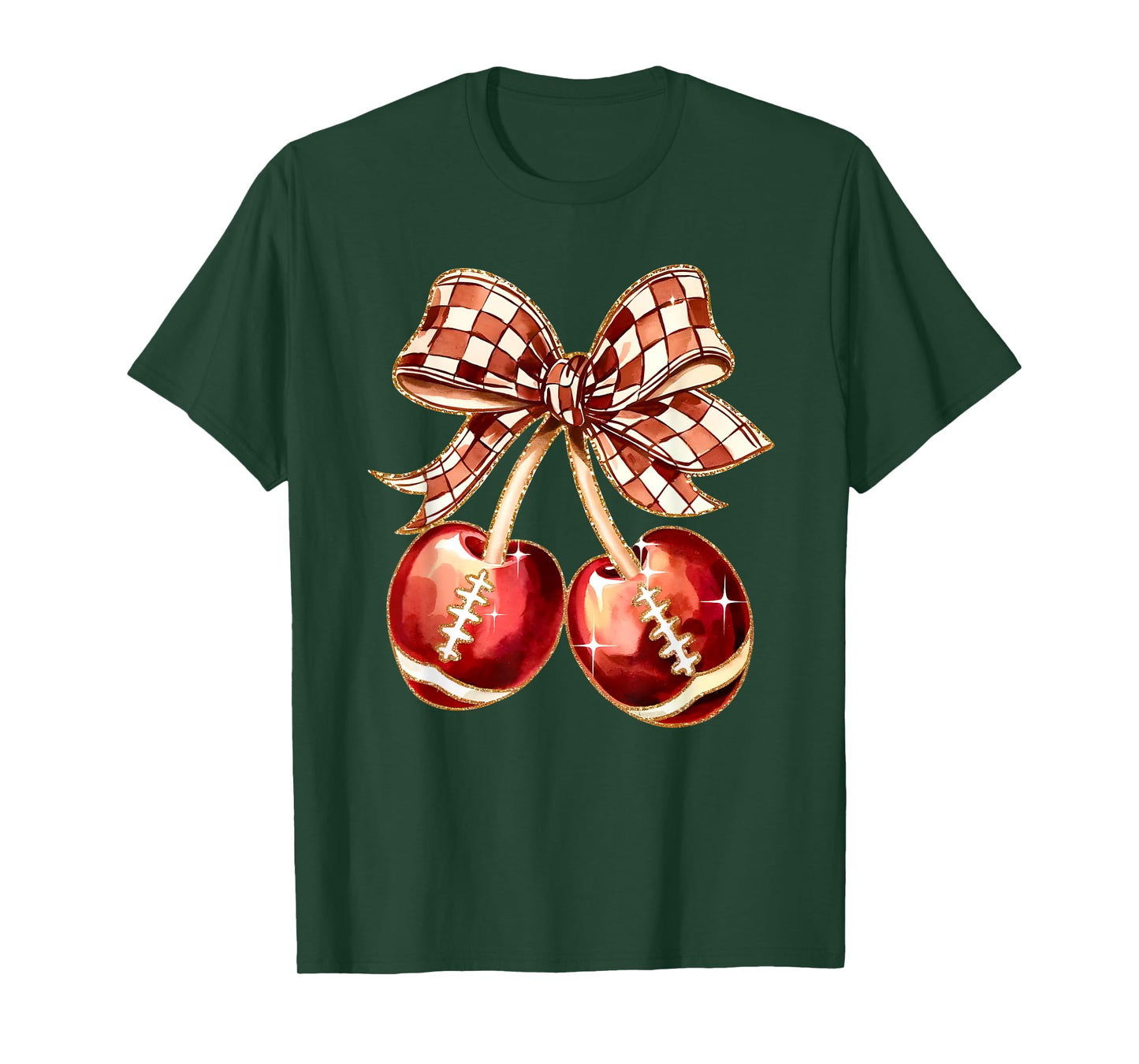 Coquette Bow Cherries Football Mom Game Day Women Girls Kids T-Shirt
