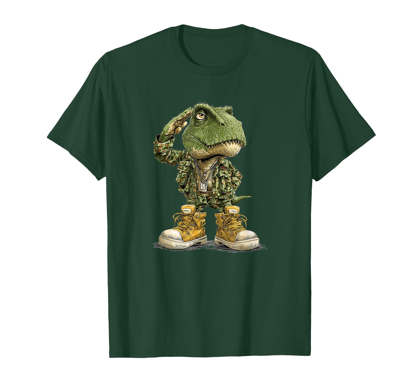 Saluting Military Dinosaur Look T-Shirt