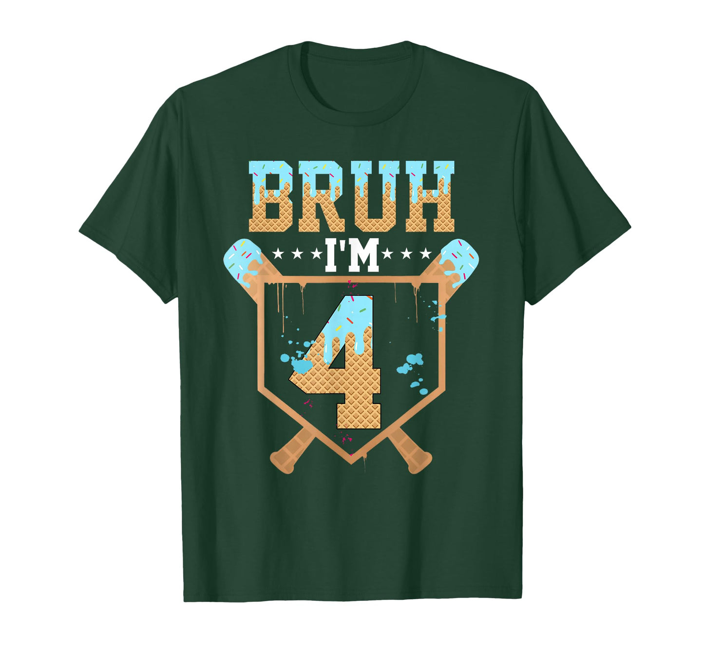 Bruh 4th Birthday Boy Baseball Ice Cream Drip 4 Year Old Boy T-Shirt