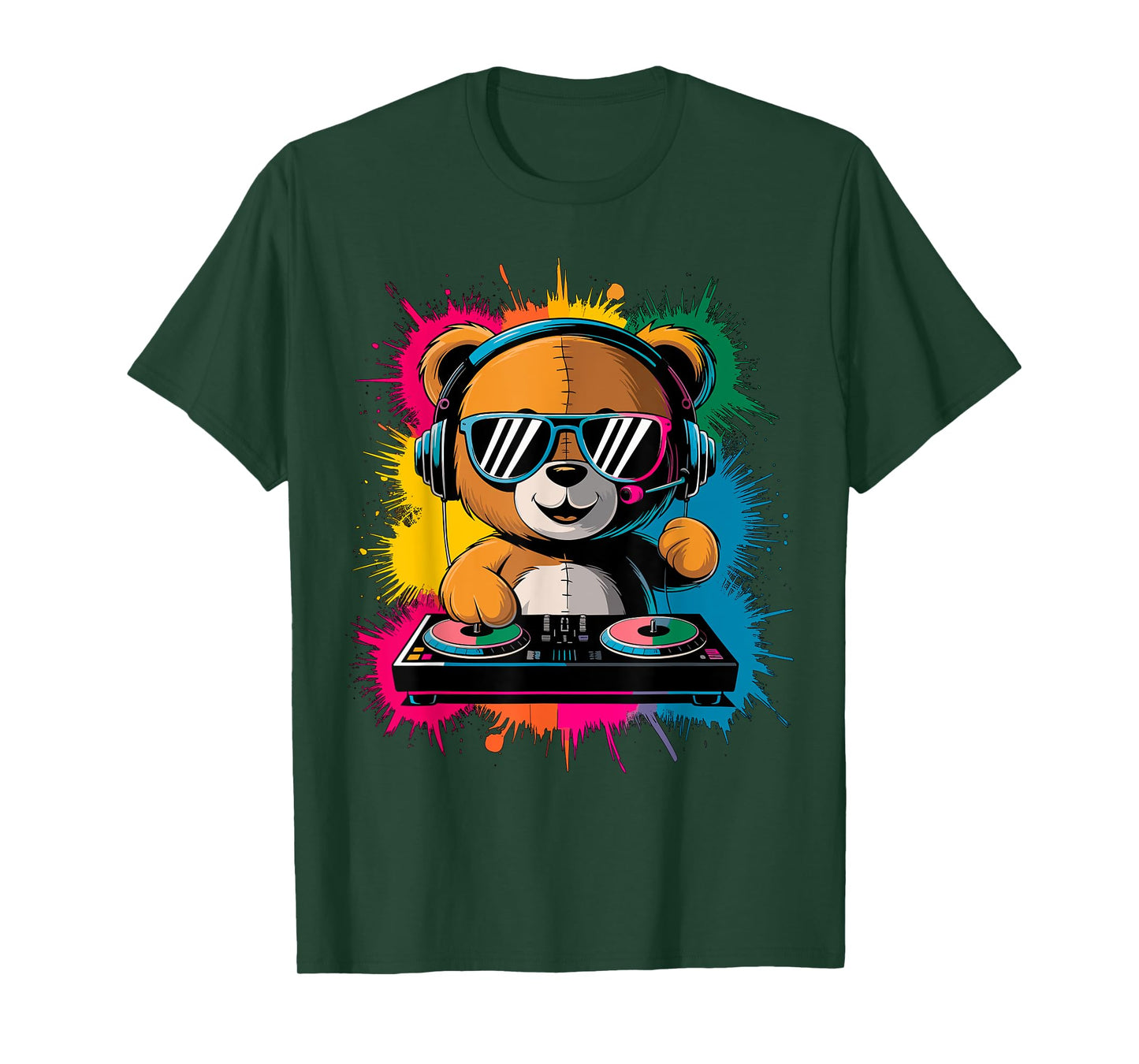 Magical and Funny DJ Gifts Colorful DJ Teddy Bear T-Shirt, Children's Unisex, Black, Small, Short Sleeve, Cotton Blend, Cartoon, Classic Fit, Imported