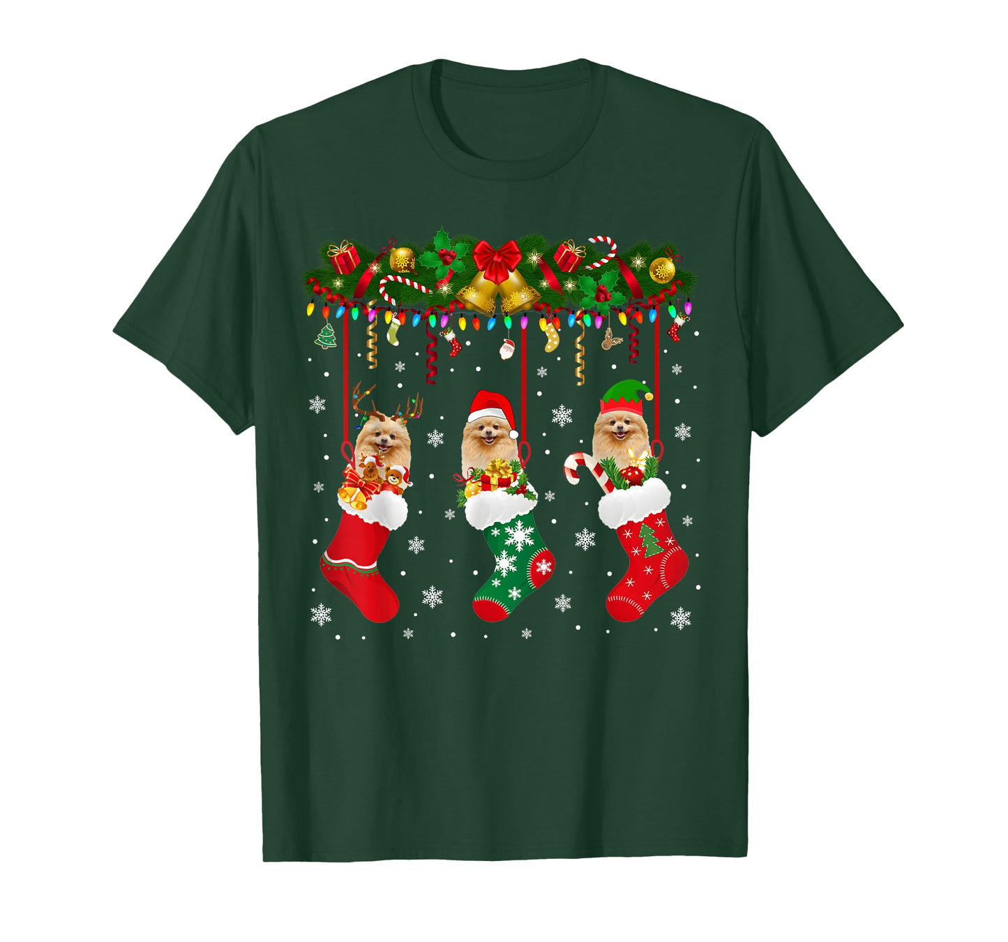 Pomeranian In Sock Xmas Reindeer Santa ELF Dog T-Shirt