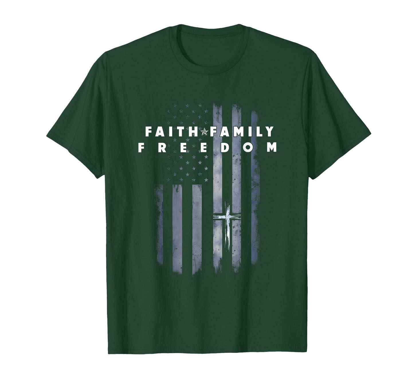 Vintage USA Flag Faith Family Freedom Patriotic Christian T-Shirt