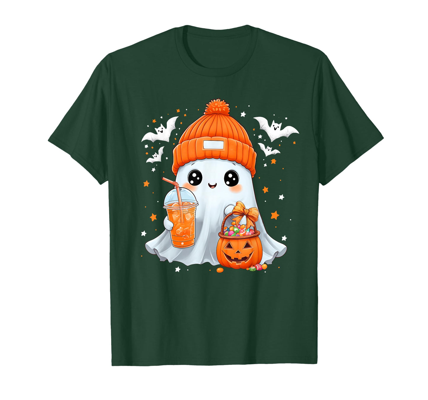 Cute Halloween Ghost Drink Pumpkin Spice Beanie Girl Women T-Shirt