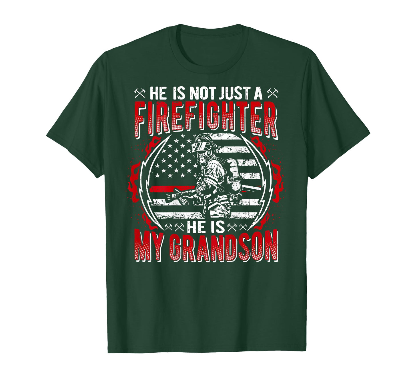 My Grandson Is A Firefighter Thin Red Line Flag Family Gifts T-Shirt