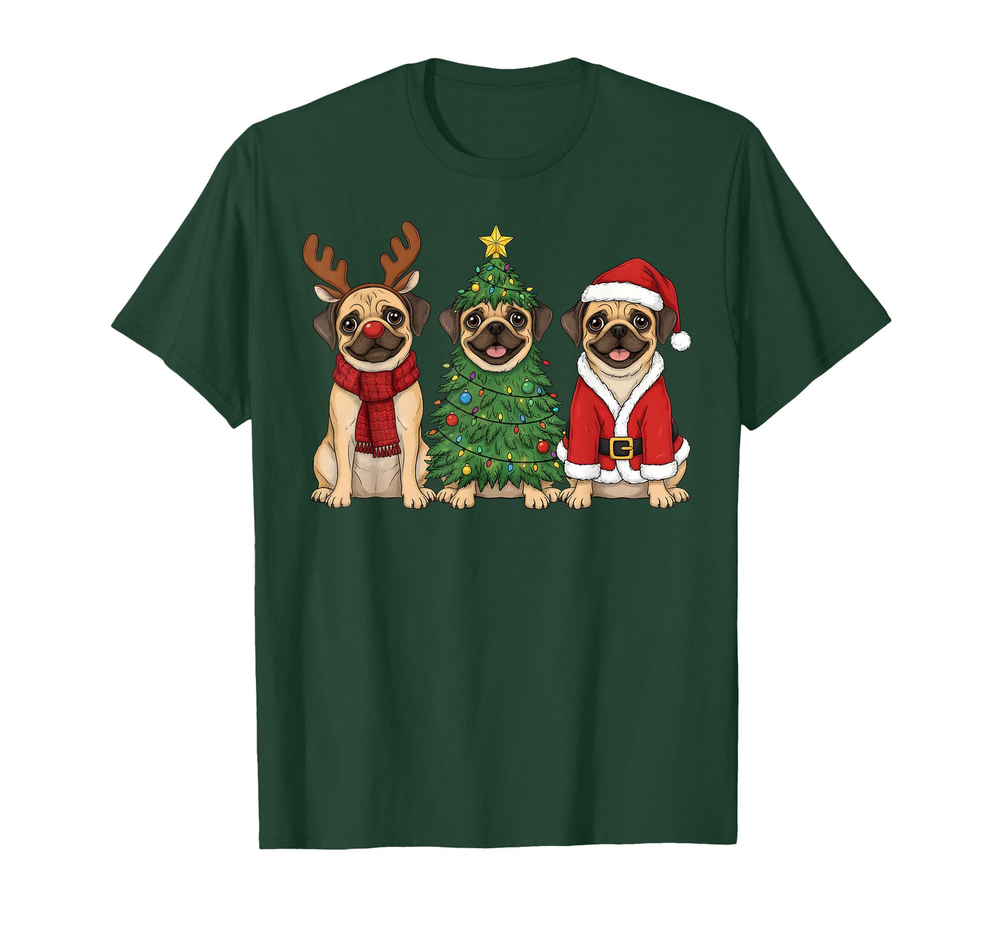 Retro Christmas Puggle Santa Reindeer Dog Lover T-Shirt
