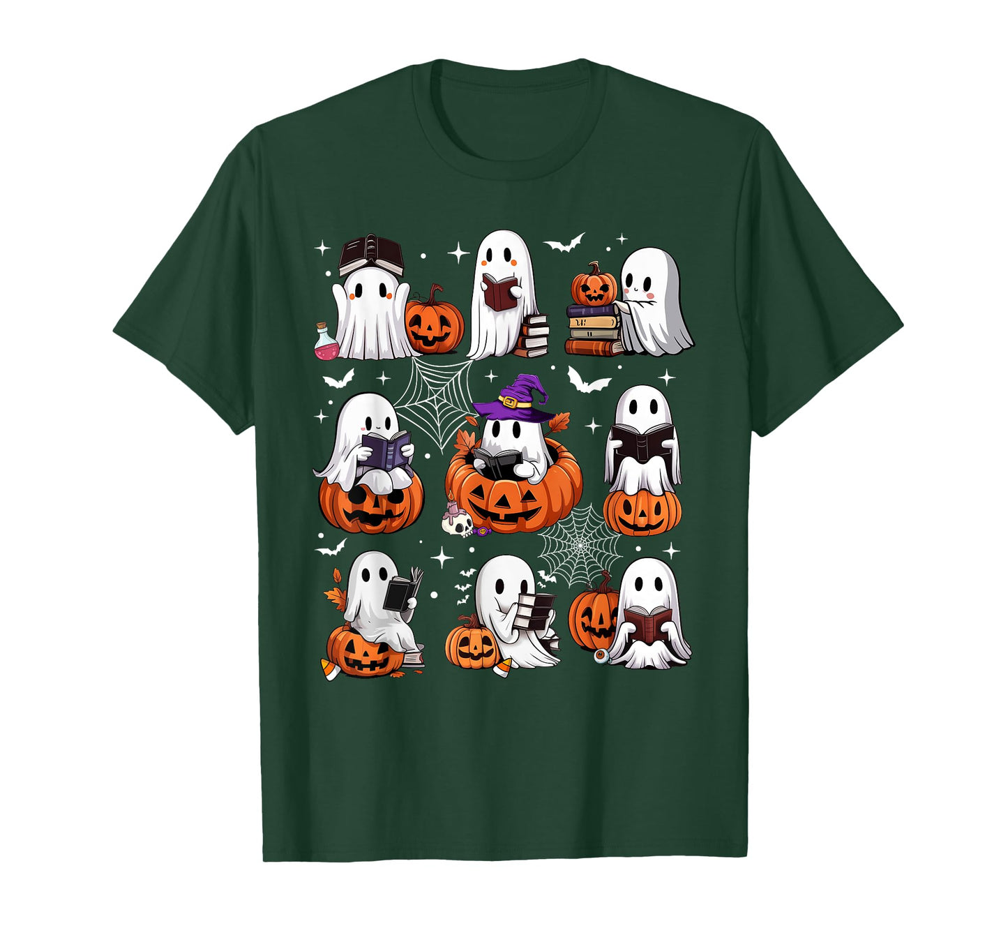 Retro Ghost Reading Books Halloween Bookish Ghost Bookworm T-Shirt