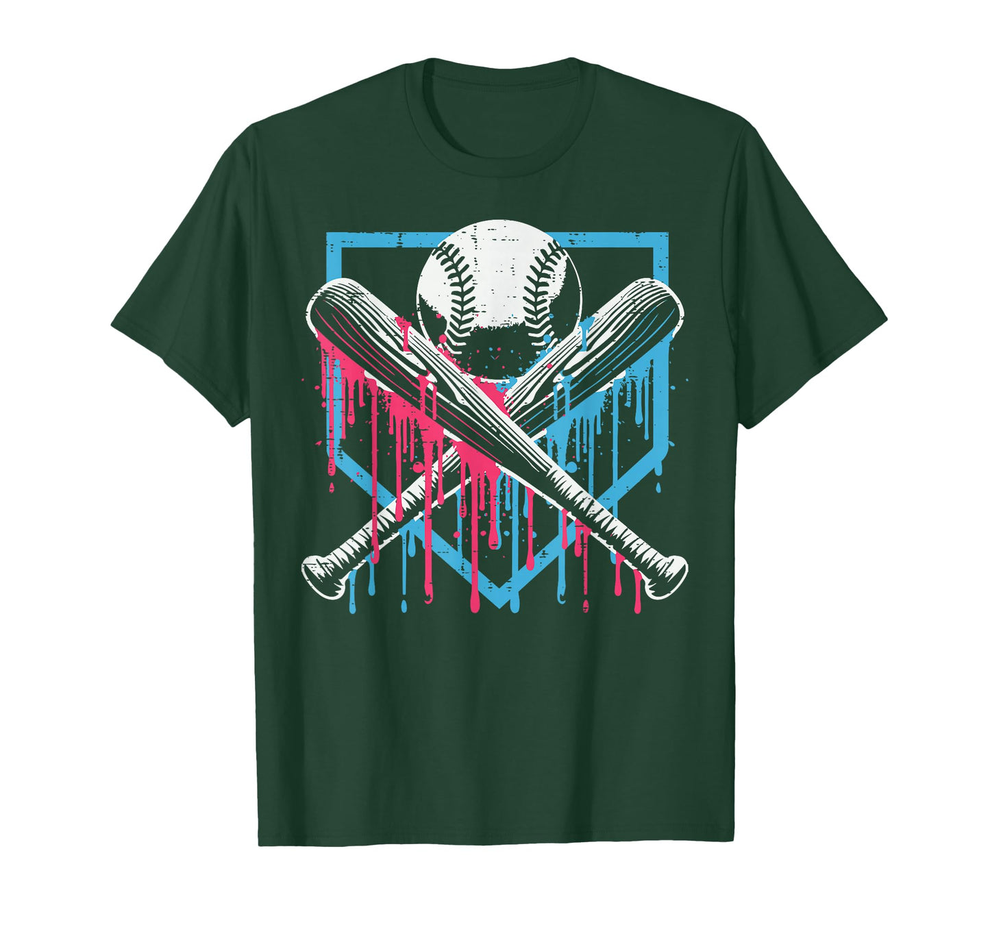 Baseball Ball Bat Home Plate Drip Player Men Boys Kids Teen T-Shirt
