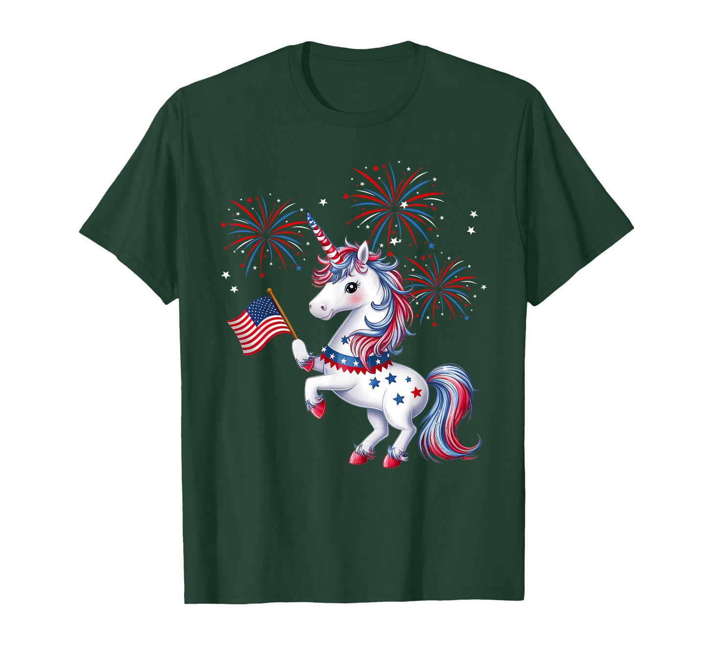 Cute Patriotic Americorn Unicorn Fireworks Girls 4th of July T-Shirt