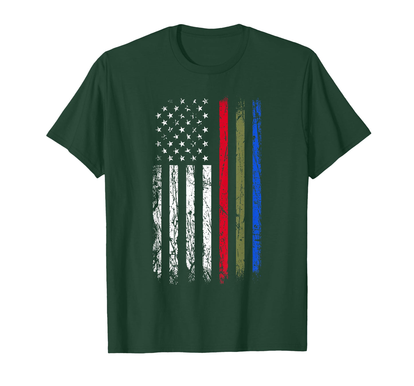 Thin Red Green Blue Line Flag Police Firefighters Military T-Shirt
