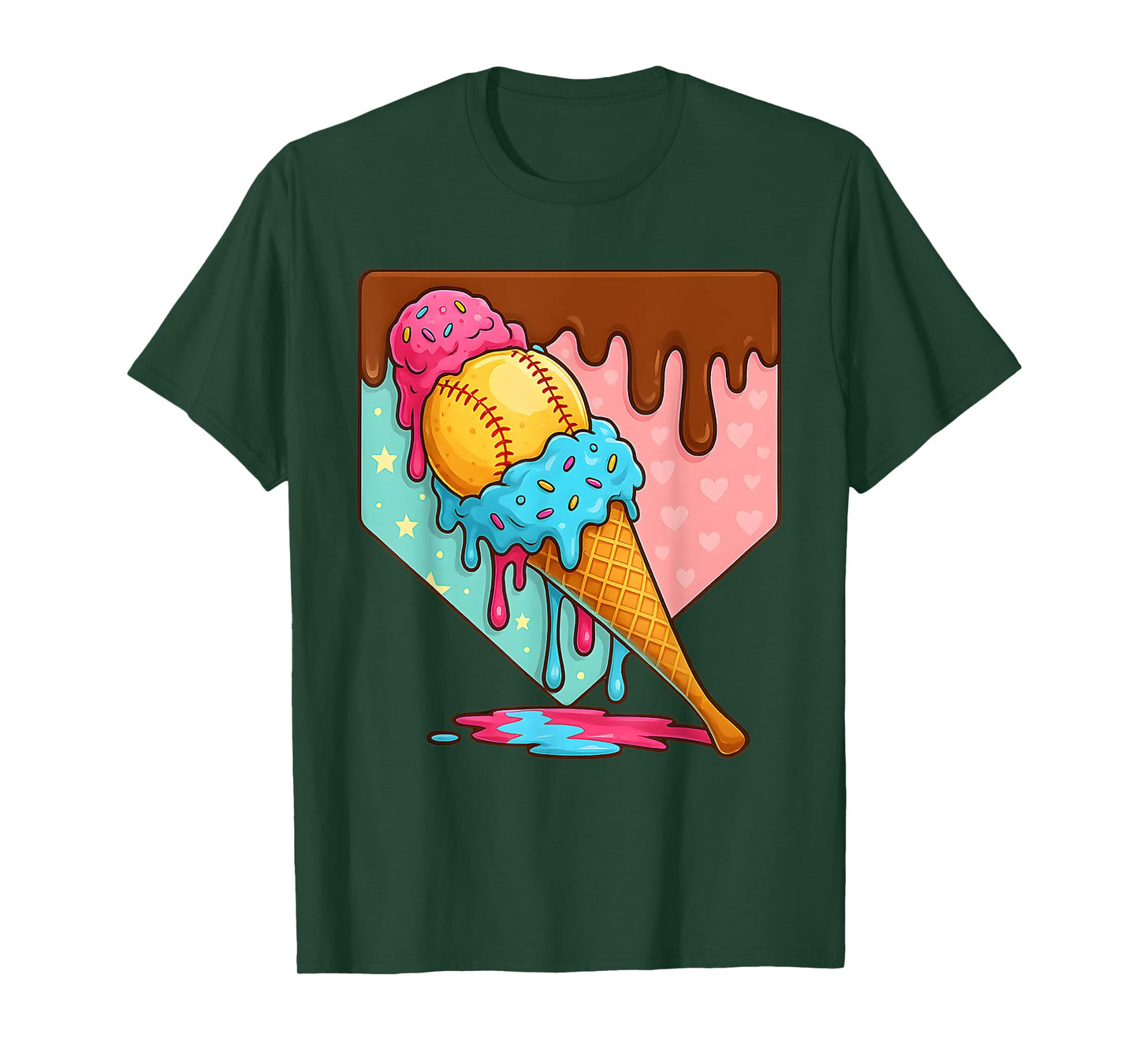 Baseball Home Plate Dripping Ice Cream Drip Youth Boys T-Shirt