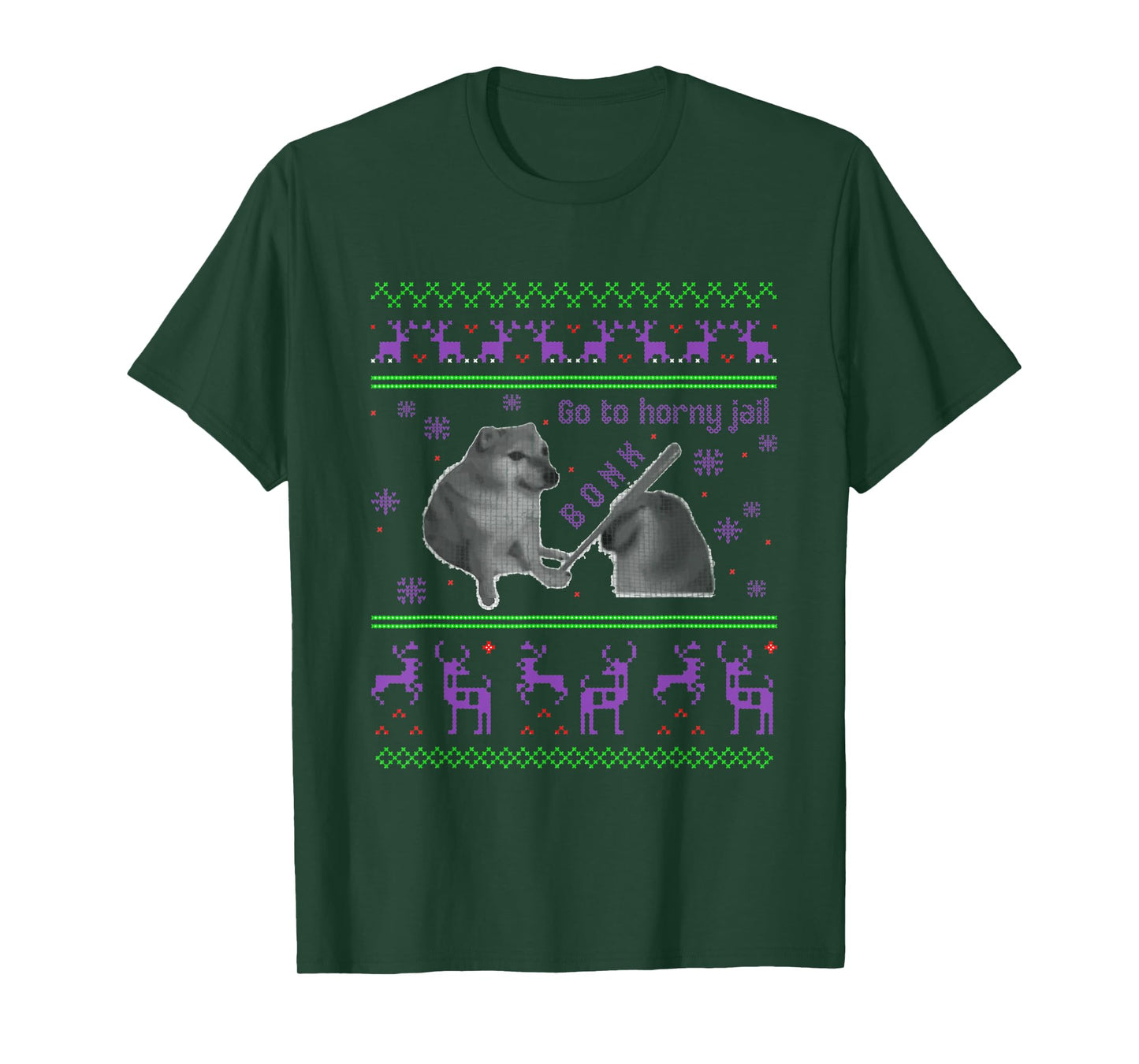 Go To Horny Jail - Funny Dog Bonk Meme Ugly Christmas T-Shirt for Men Women
