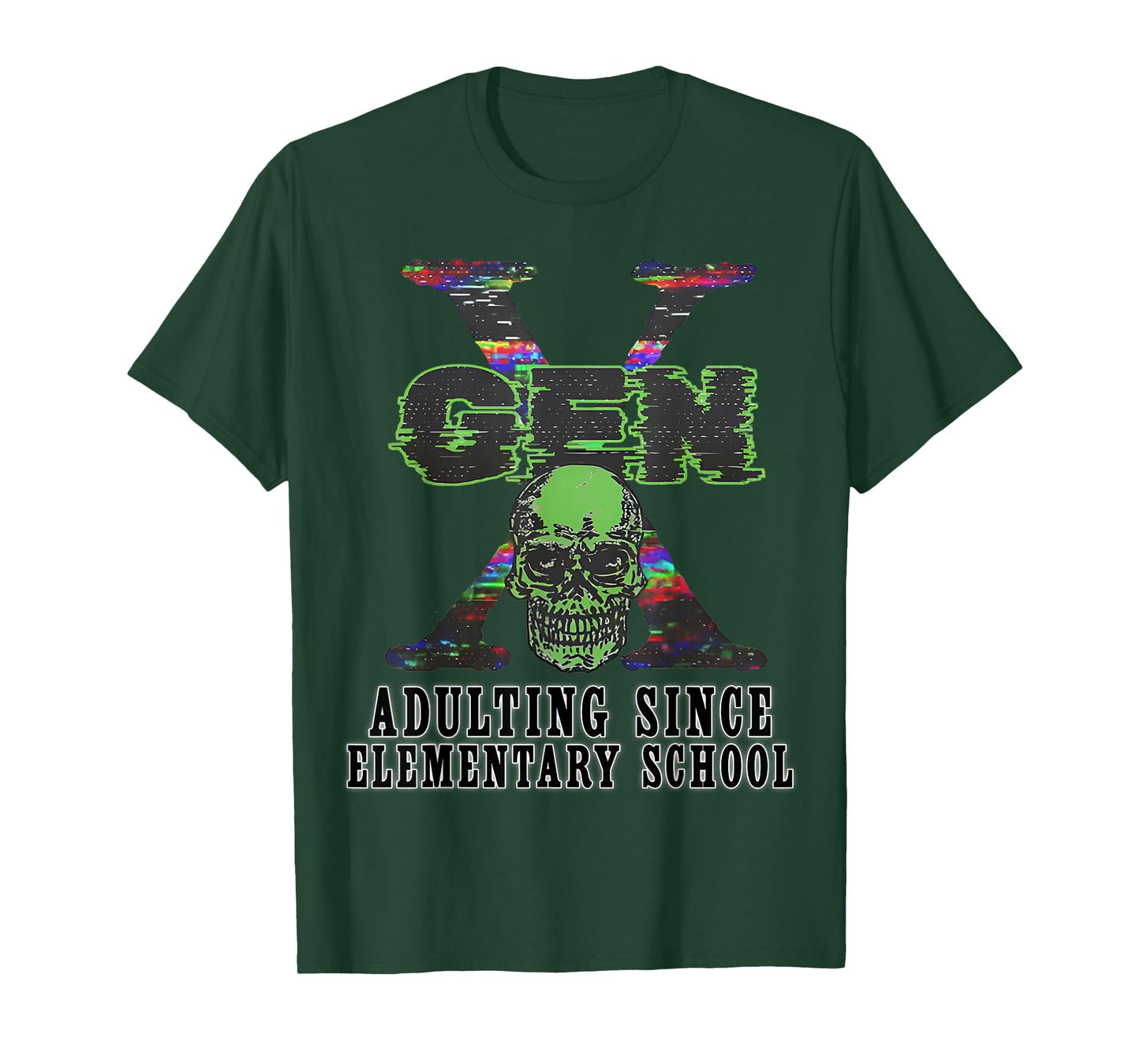 Gen X Adulting Since Elementary School Funny Skull Vintage T-Shirt