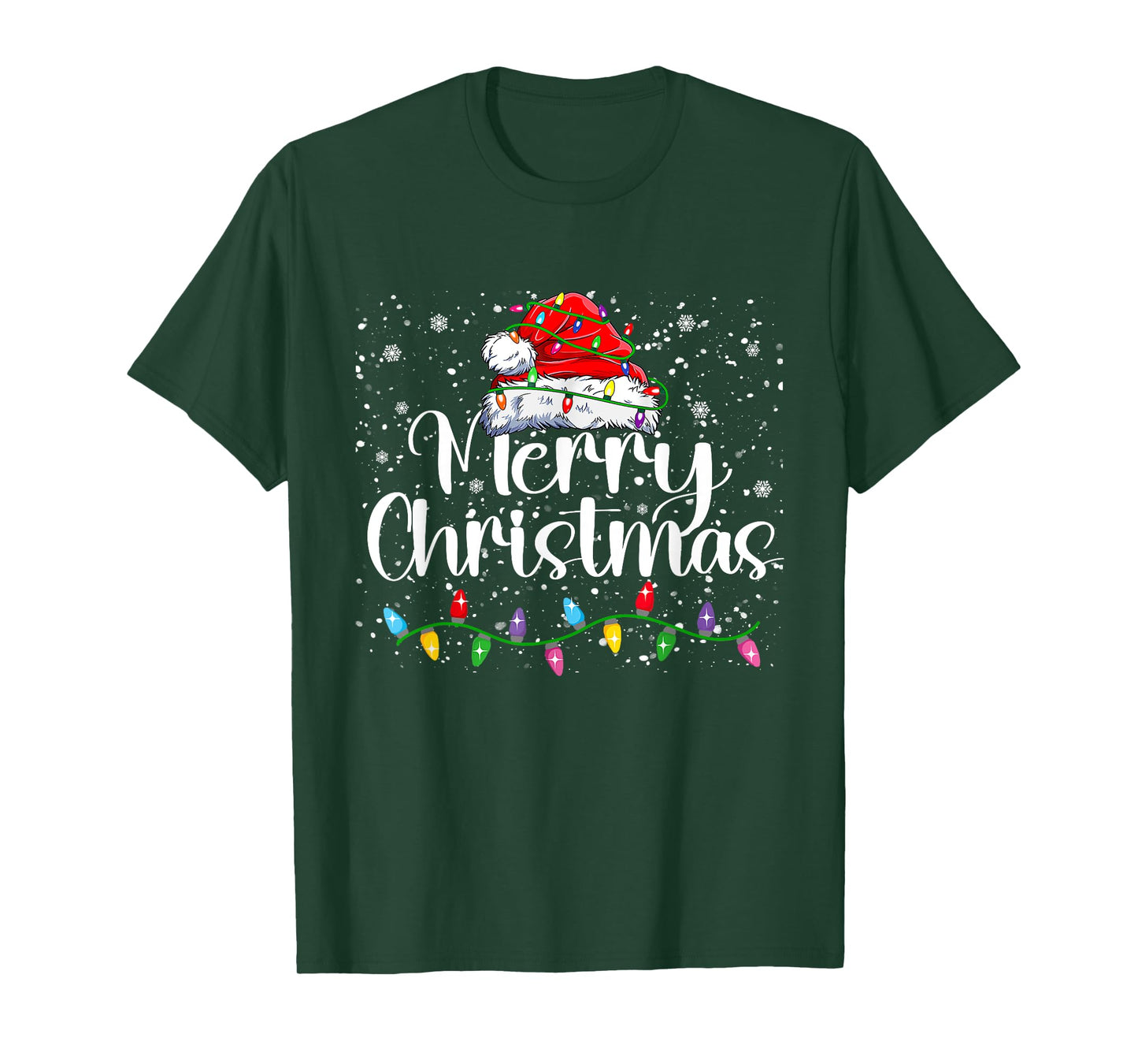 Merry Christmas Lights Red Santa Hat Xmas Family Men Women T-Shirt