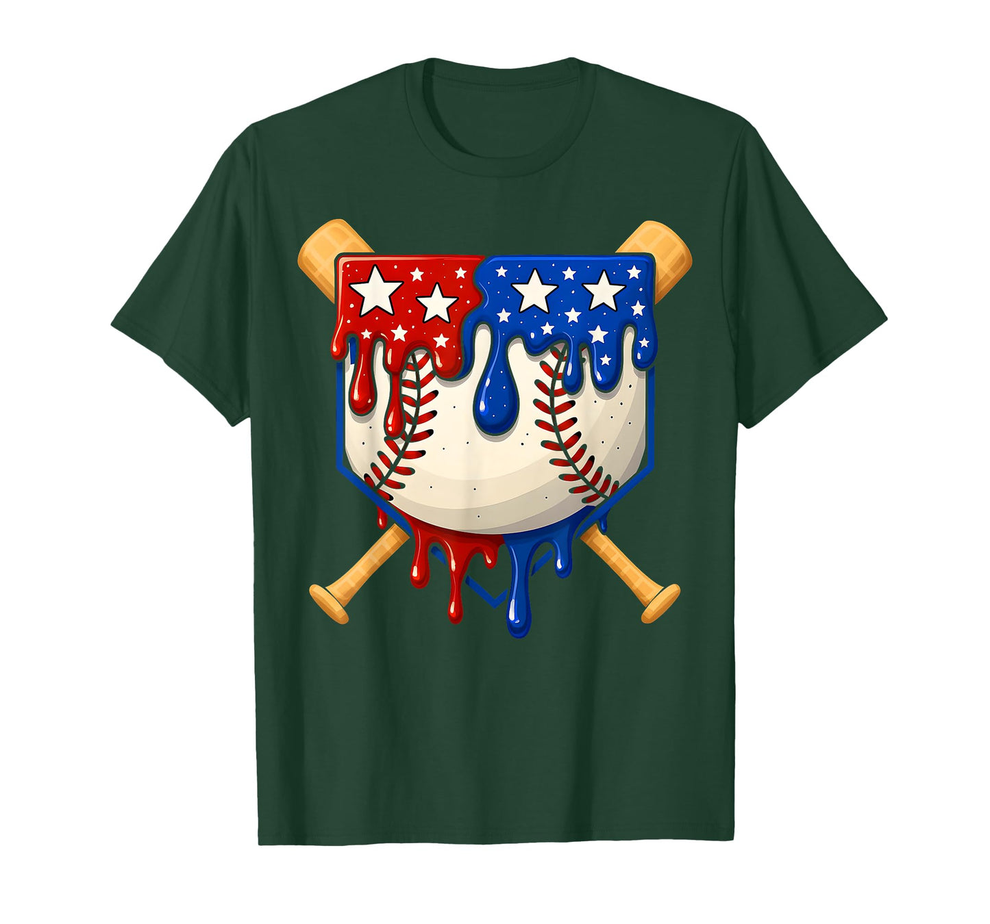 Baseball Drip American Flag Home Plate 4th Of July Patriotic T-Shirt