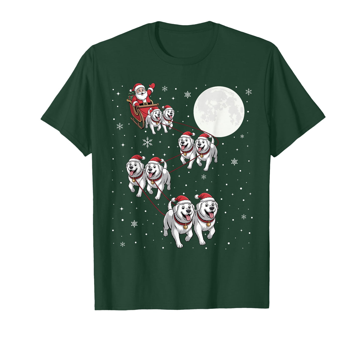 Great Pyrenees Dog Xmas Pajama Matching Santa Claus Riding T-Shirt