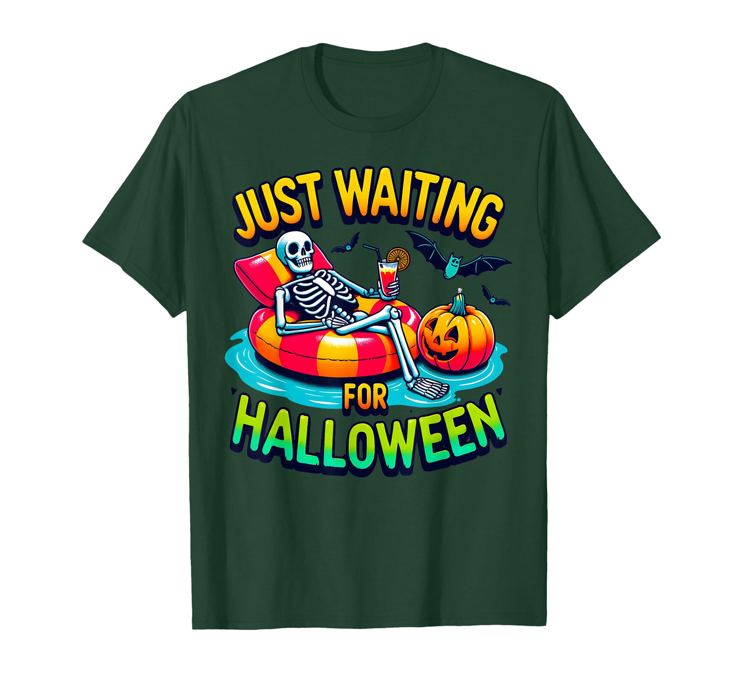 Just Waiting for Halloween Spooky Skeleton Summer Halloween Men Women T-Shirt