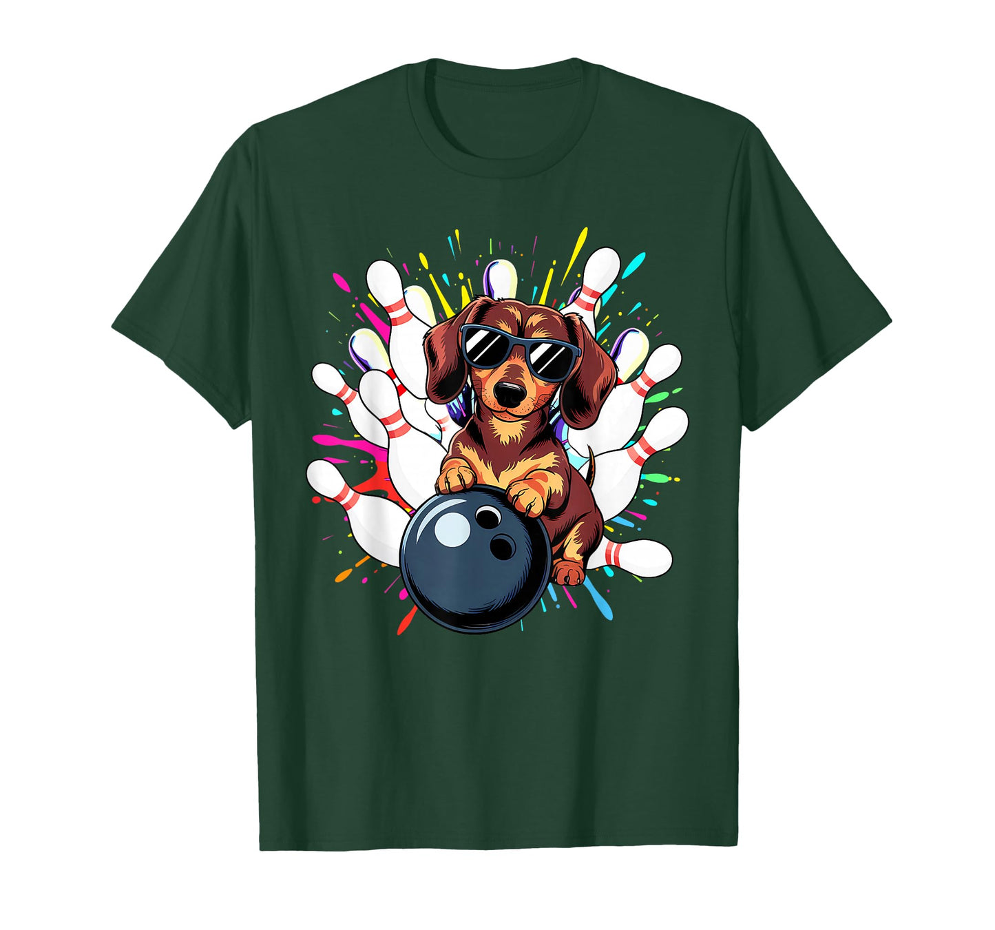 Funny Dog Bowling Dachshund with Sunglasses Playing Bowling T-Shirt