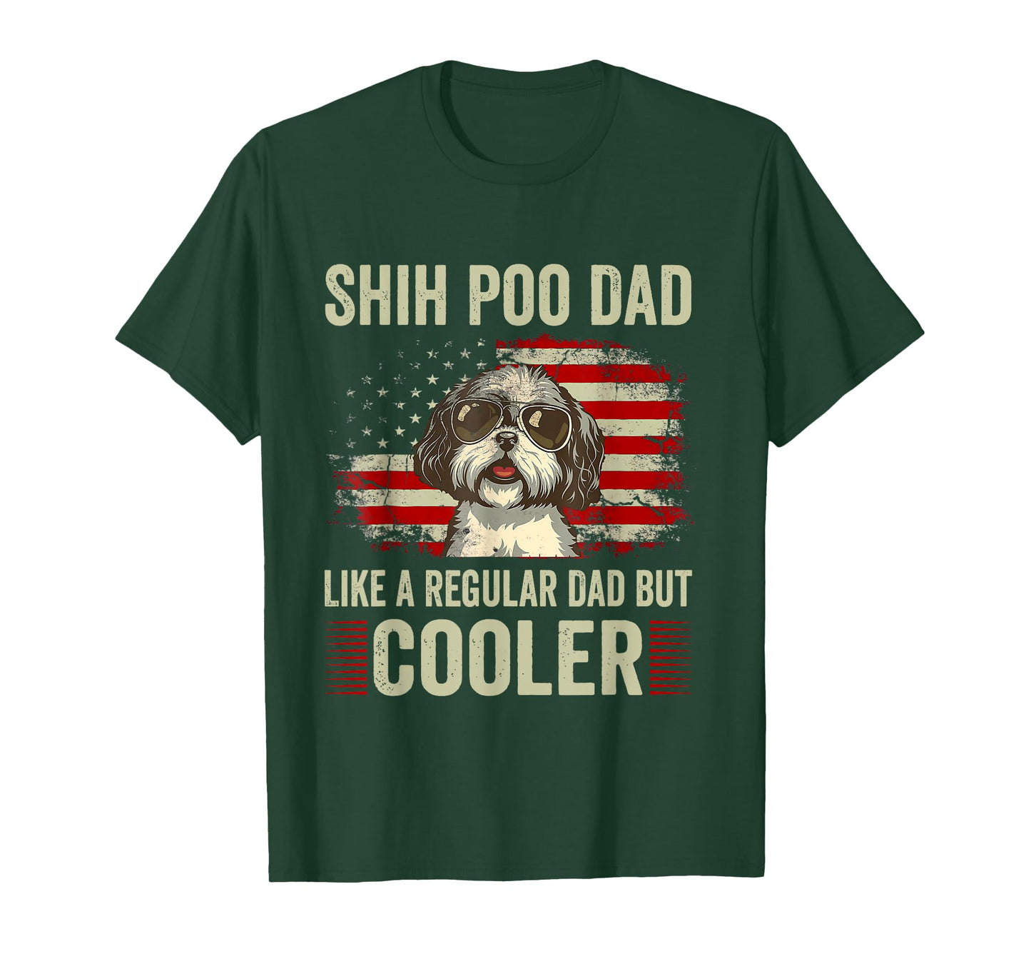 Funny American Flag Vintage Style Shih Poo Lovers Father’s Day Shih Poo Dad Like A Regular But Cooler Mens T-Shirt, Black