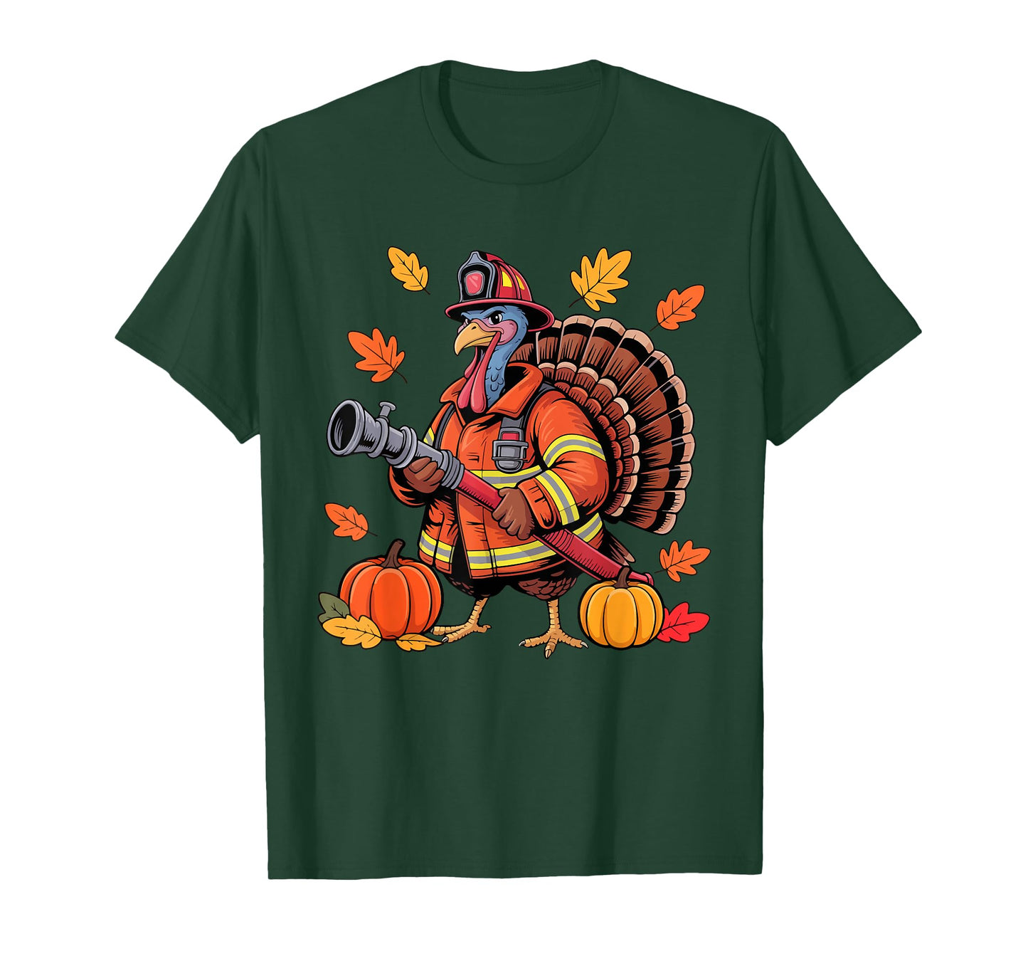 Firefighter Job Thanksgiving Turkey Fall Leaves Pumpkins T-Shirt