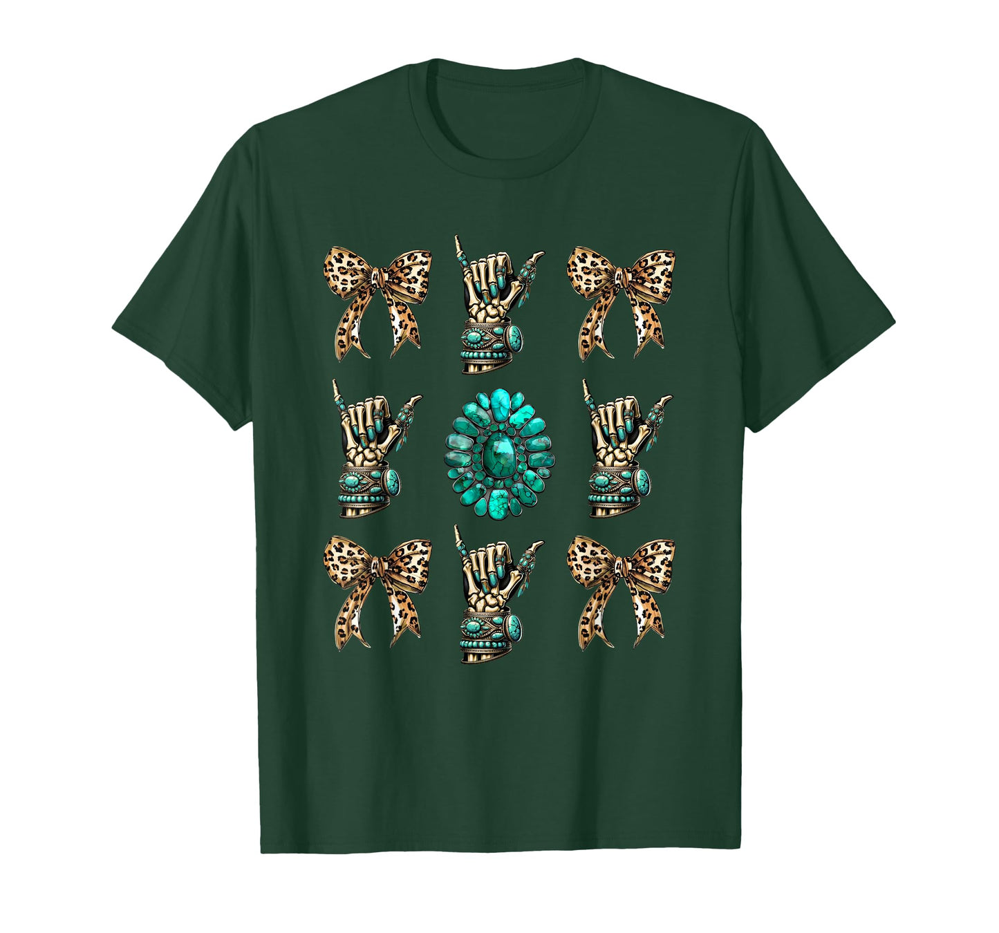Skeleton Coquette Cowgirl Turquoise Leopard Western Rodeo T-Shirt