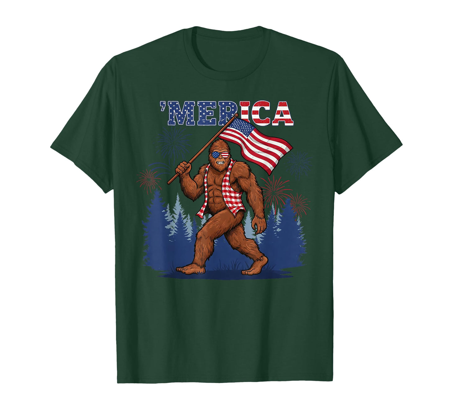 Bigfoot America Flag 4th Of July Funny Gifts Men Women Kid T-Shirt