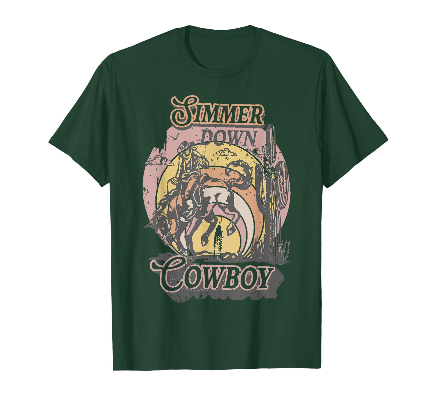 Simmer Summer Down Cowboy Cowgirl Western Graphic Cow Skull T-Shirt