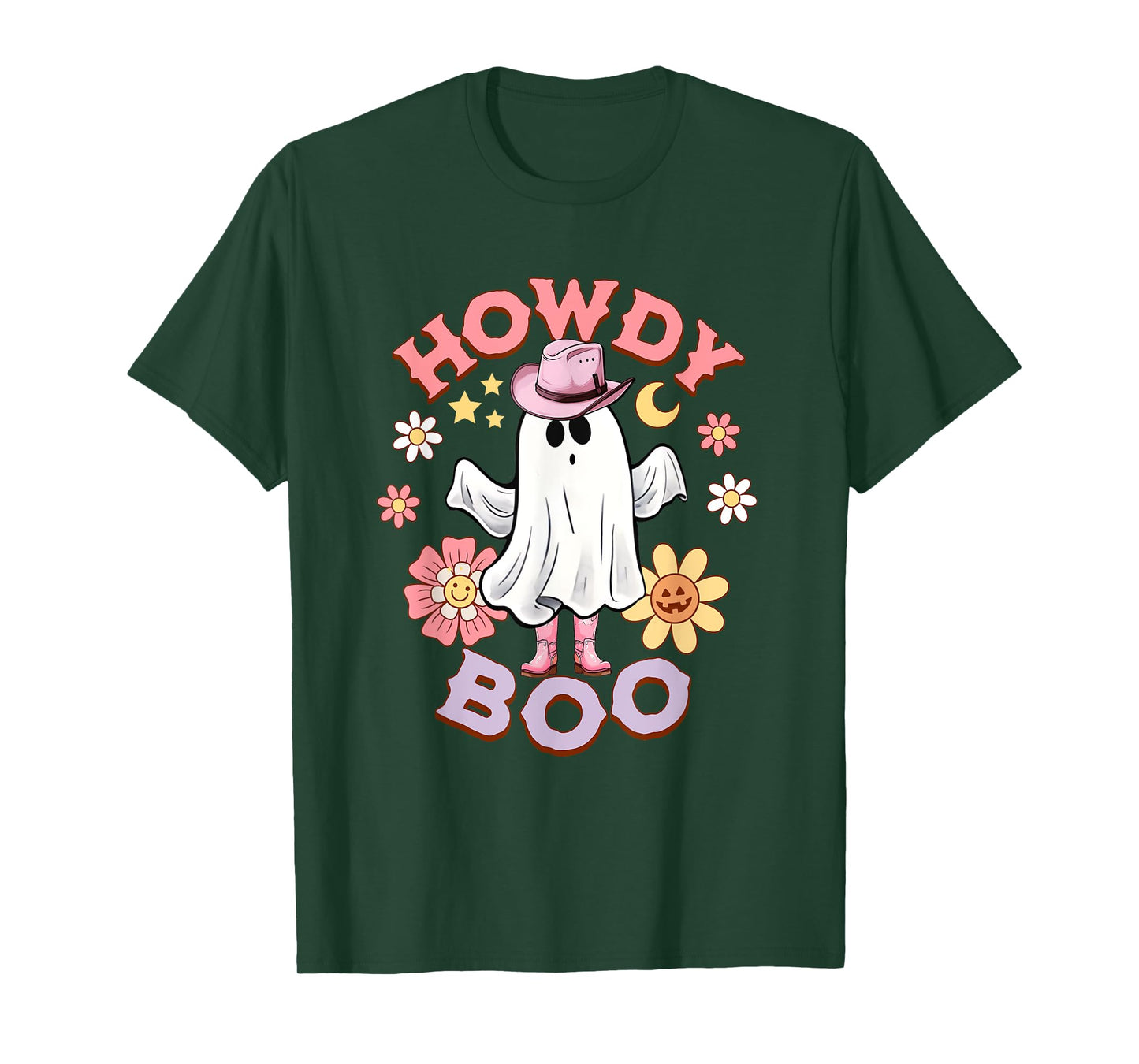 Howdy Boo funny ghost pink boots womens western halloween T-Shirt
