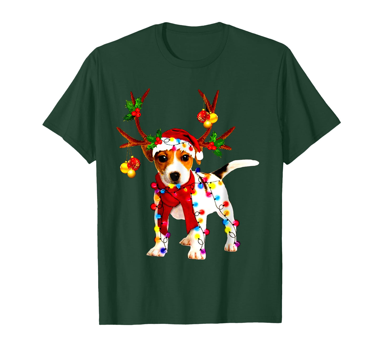 Santa jack russell gorgeous reindeer Light Christmas T-Shirt