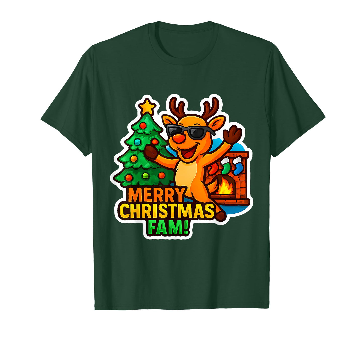 Merry Christmas Fam Family Dinner Gathering Funny Reindeer T-Shirt