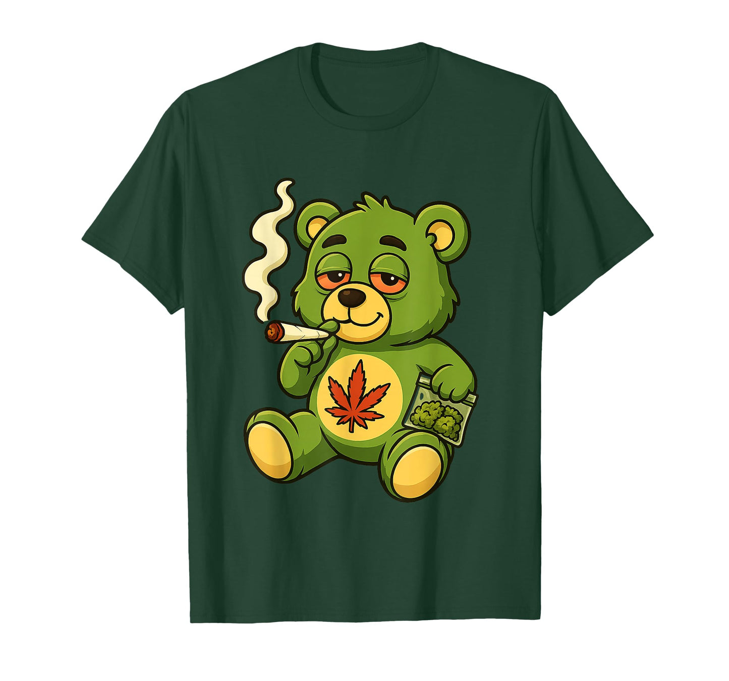 Teddy Bear Funny Weed Smoking Bear with Joint Cannabis Leaf T-Shirt