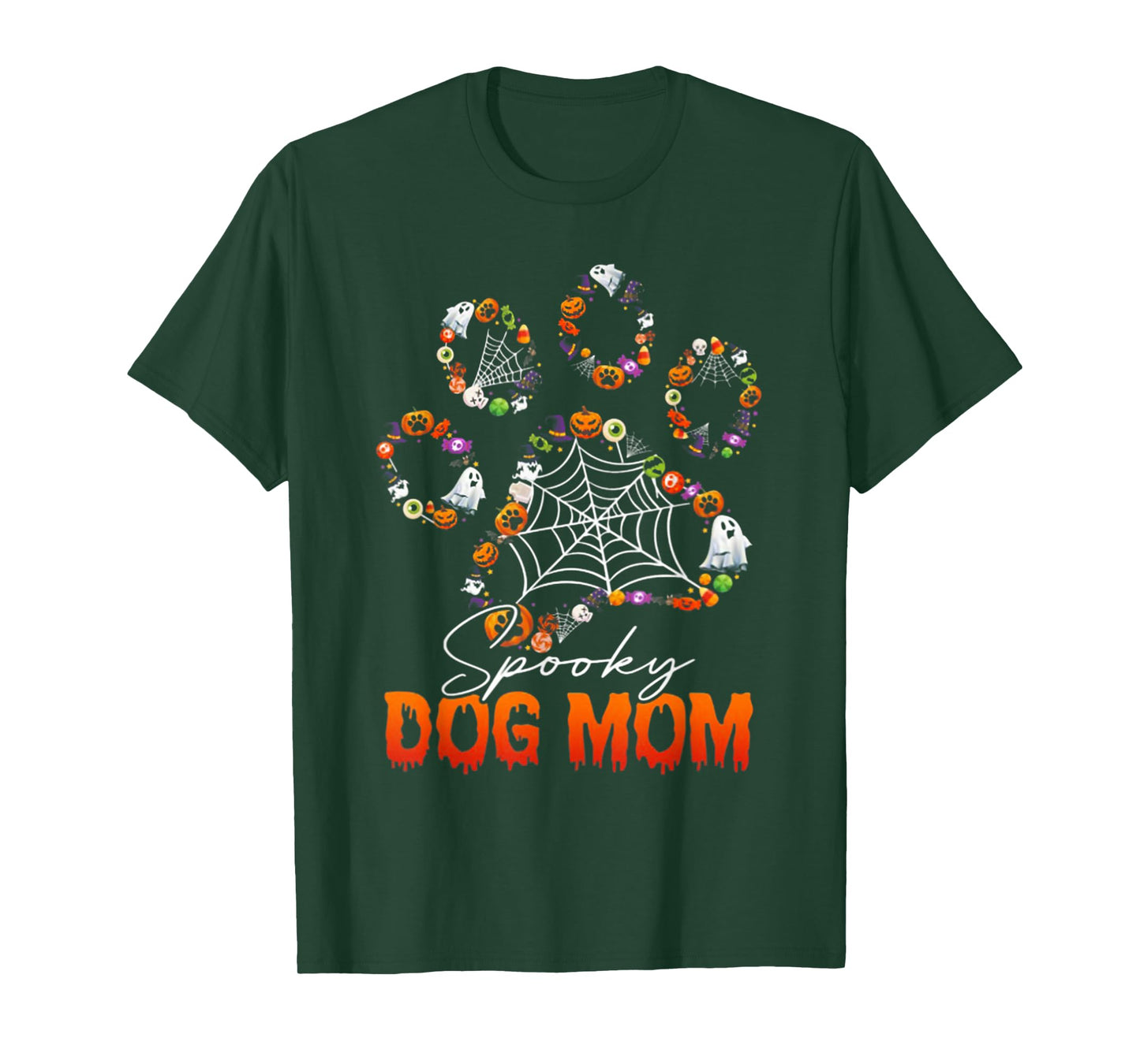 Spooky Dog Mom Cute Dog Paw Halloween T-Shirt