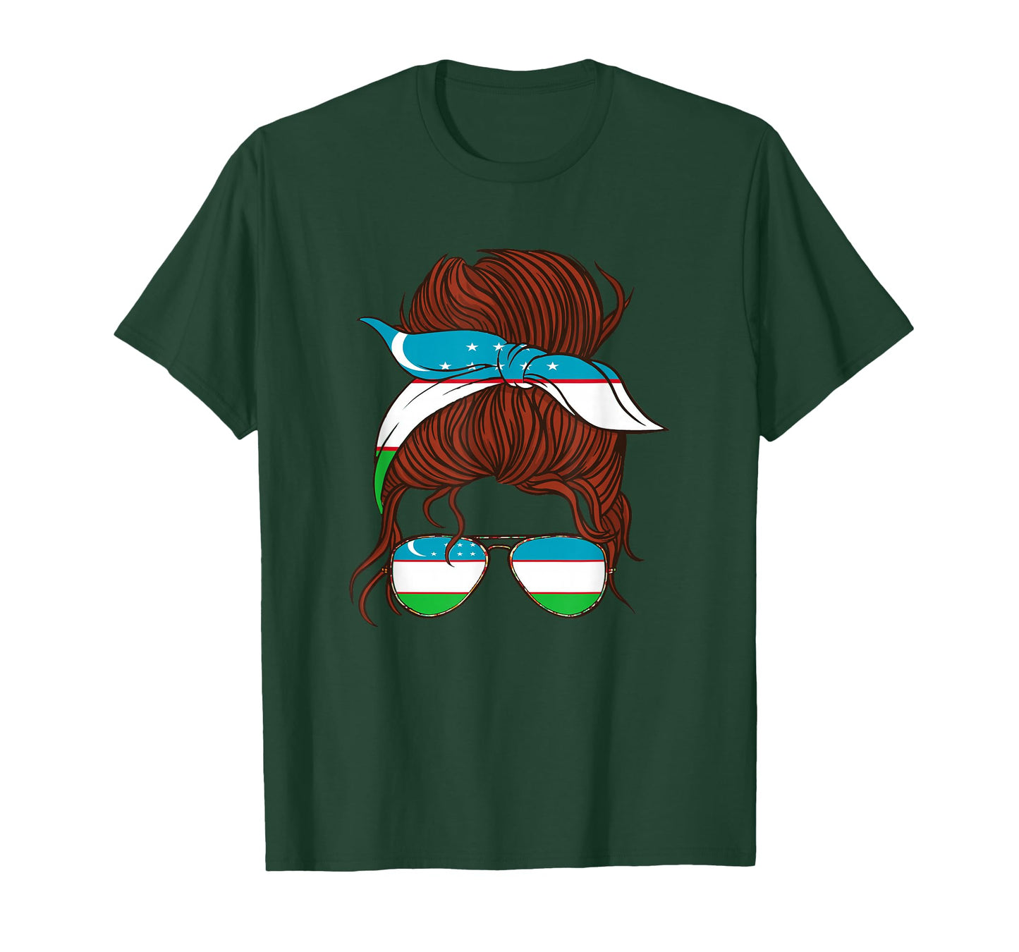 Uzbekistan Flag Uzbek Roots Messy Hair Bun Girl Uzbek Flag T-Shirt