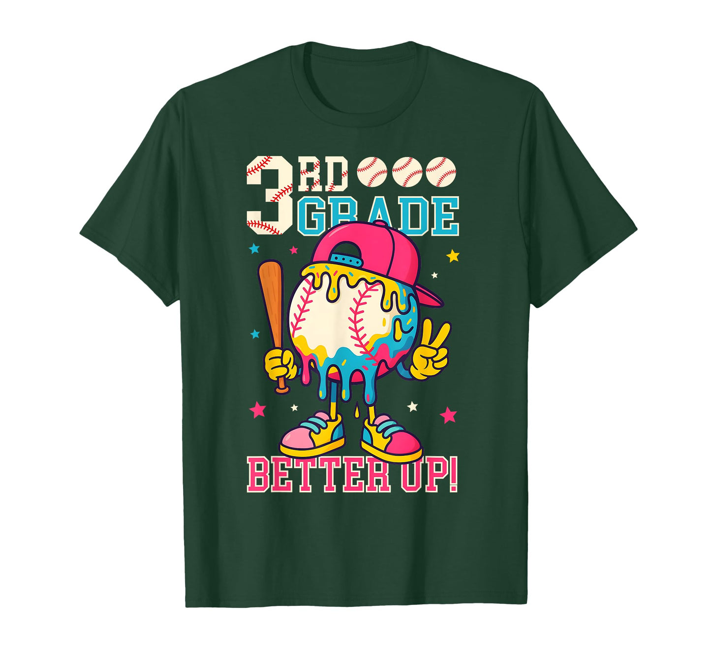 3rd Grade Back To School Baseball Drip Ice Cream Game On T-Shirt
