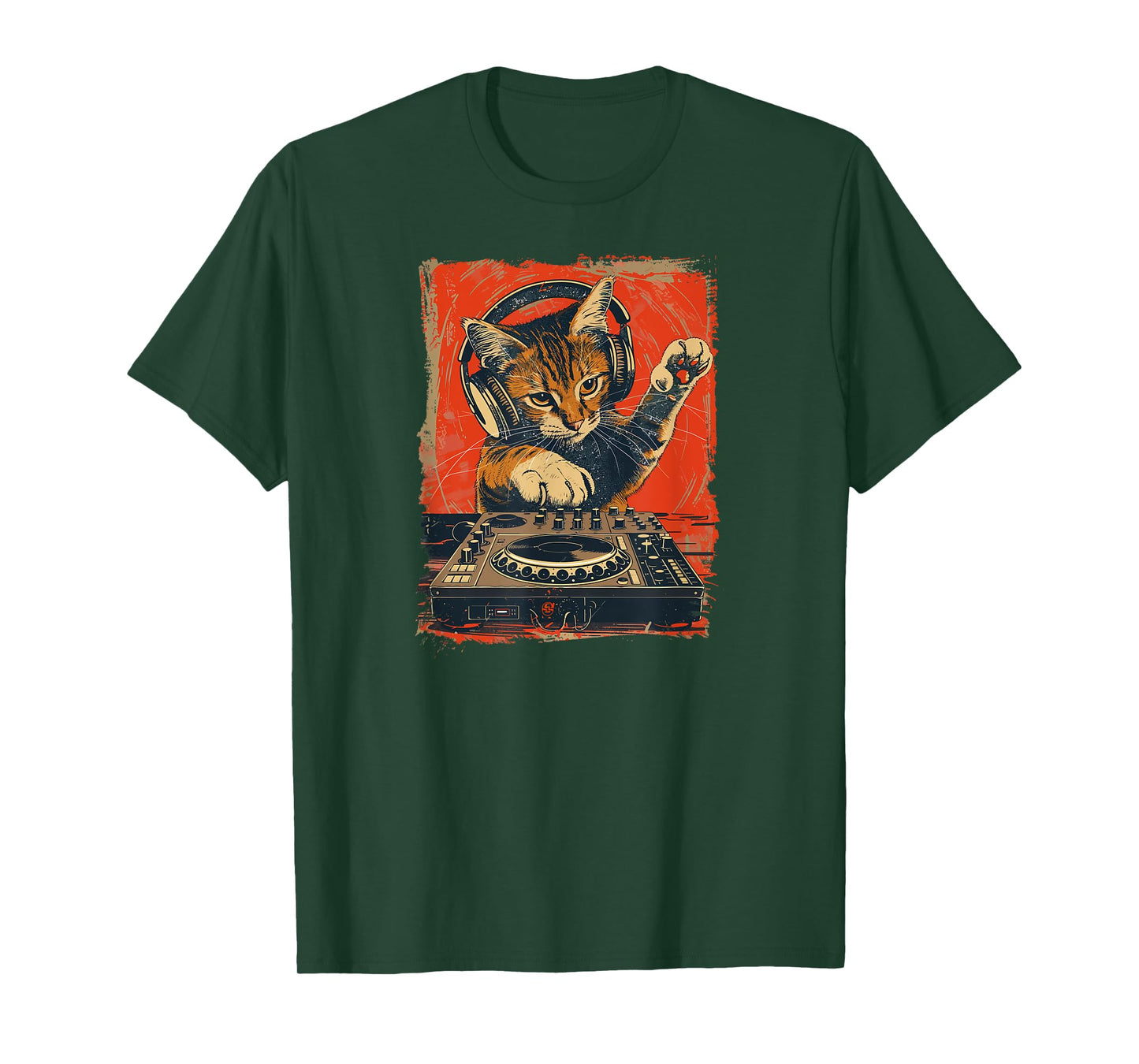 Funny DJ Cat Disco Sound Tech Headphone Music Men Women T-Shirt