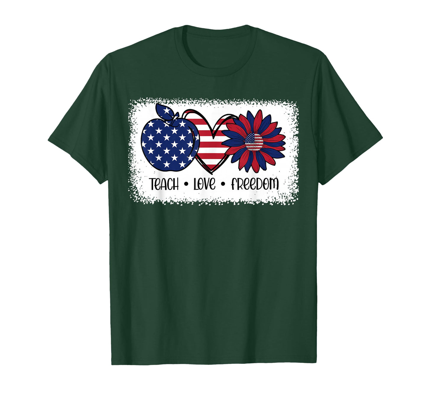American Flag Teach Love Freedom Preschool Teacher 4th July T-Shirt