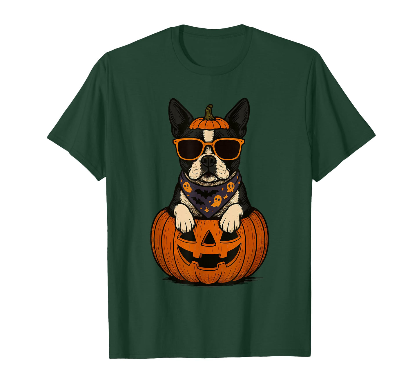 Spooky Boston Terrier Pumpkin Halloween Dog Lover T-Shirt