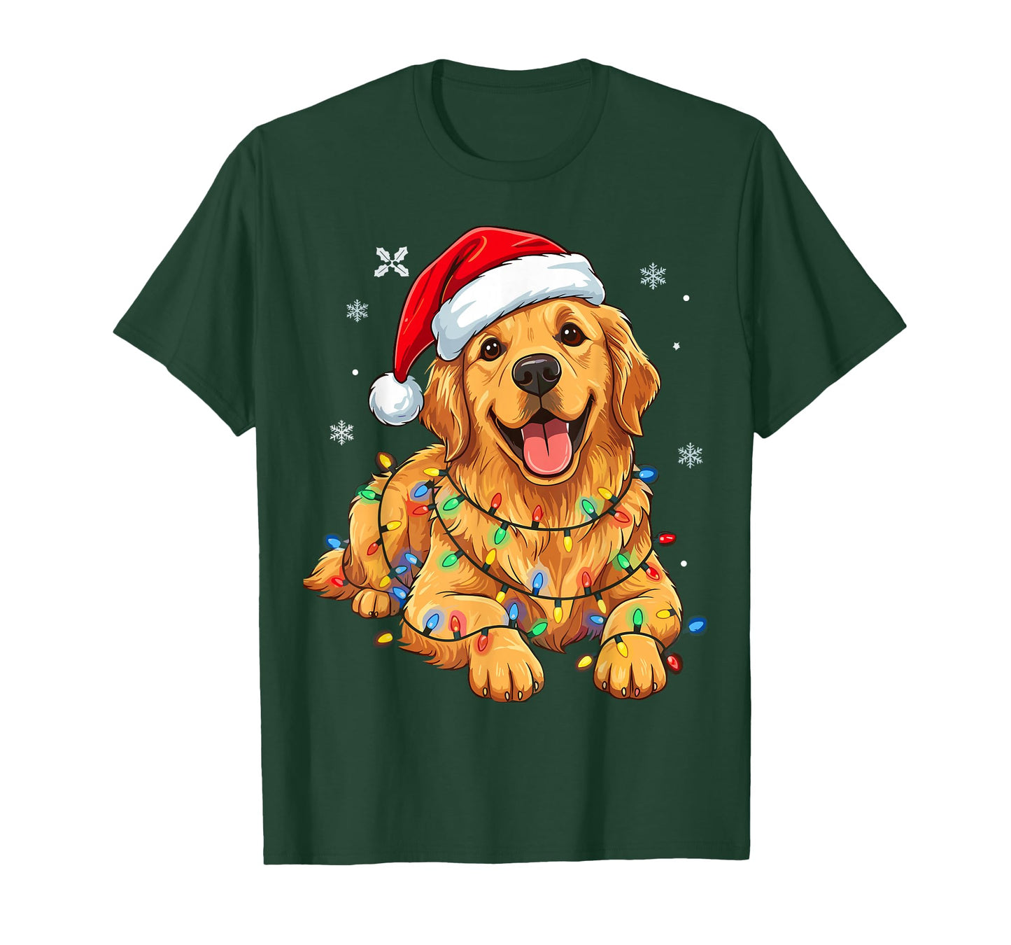 Christmas Dog Golden Retriever Lights Xmas T-Shirt