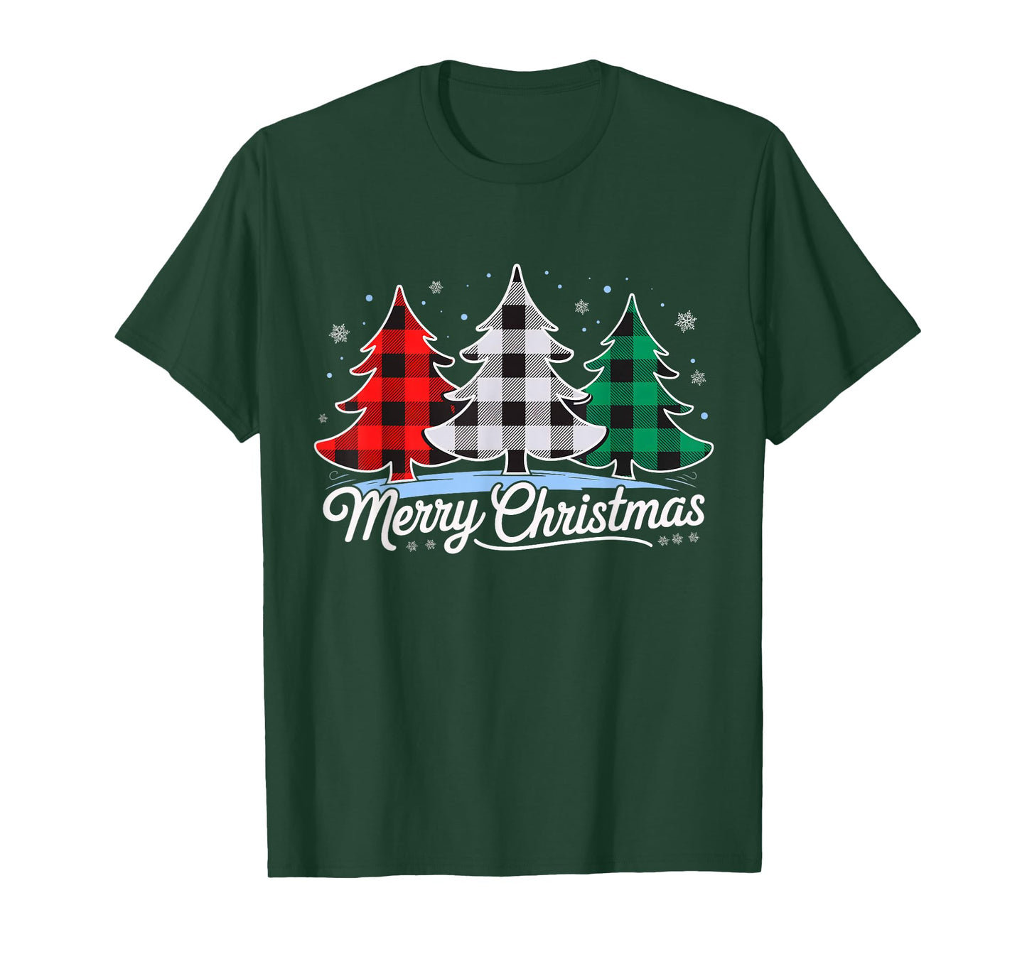 Merry Christmas Tree Xmas Buffalo Plaid Red White Green T-Shirt