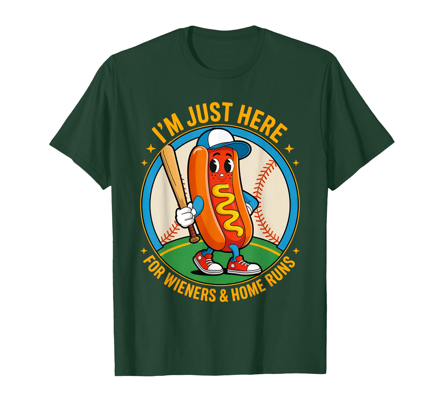 4th of July Hot- Dog I’m Just Here For wieners and home runs T-Shirt for Men Women Kids