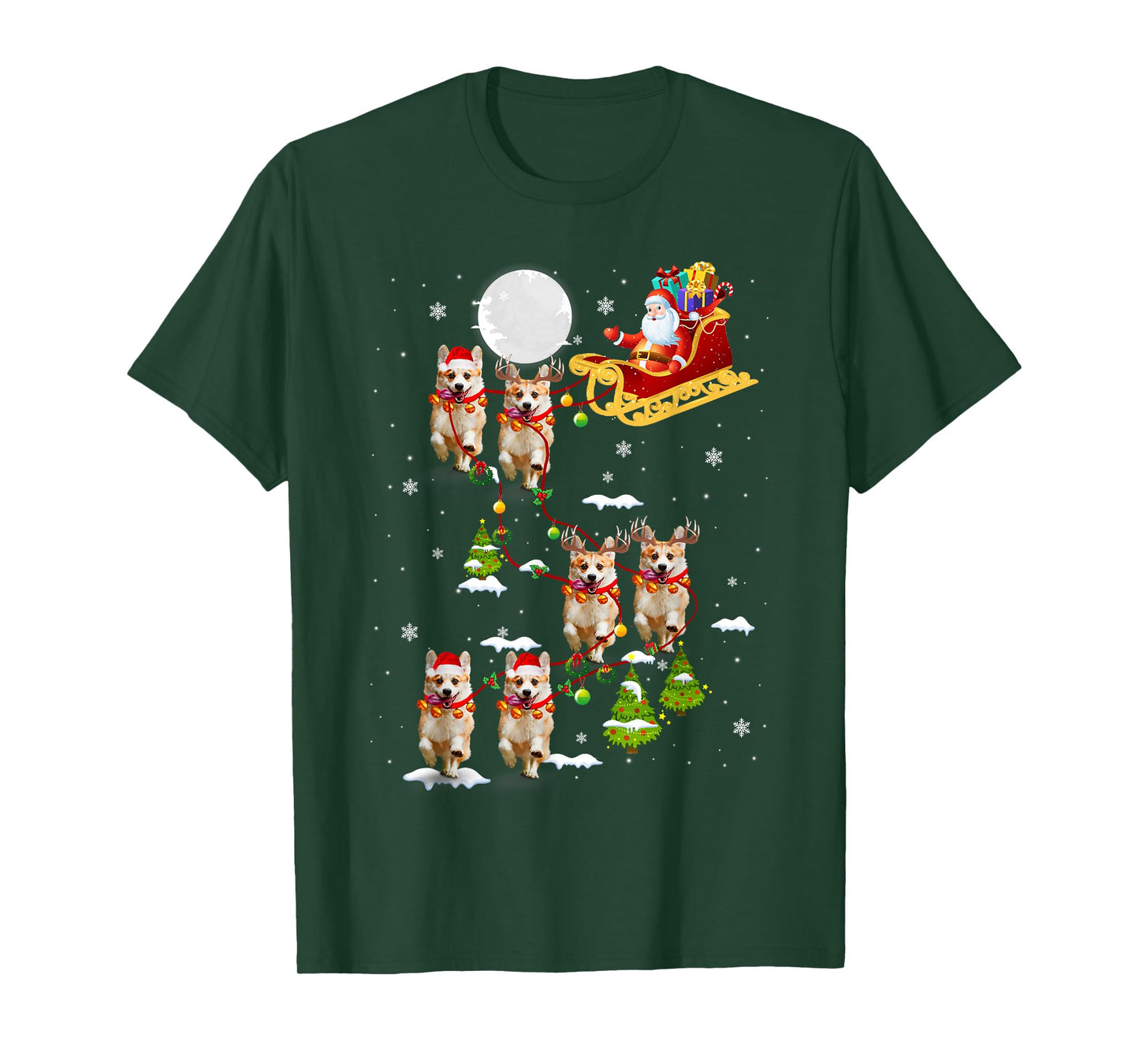 Santa Riding Corgi Sleigh Christmas Corgi Reindeer T-Shirt