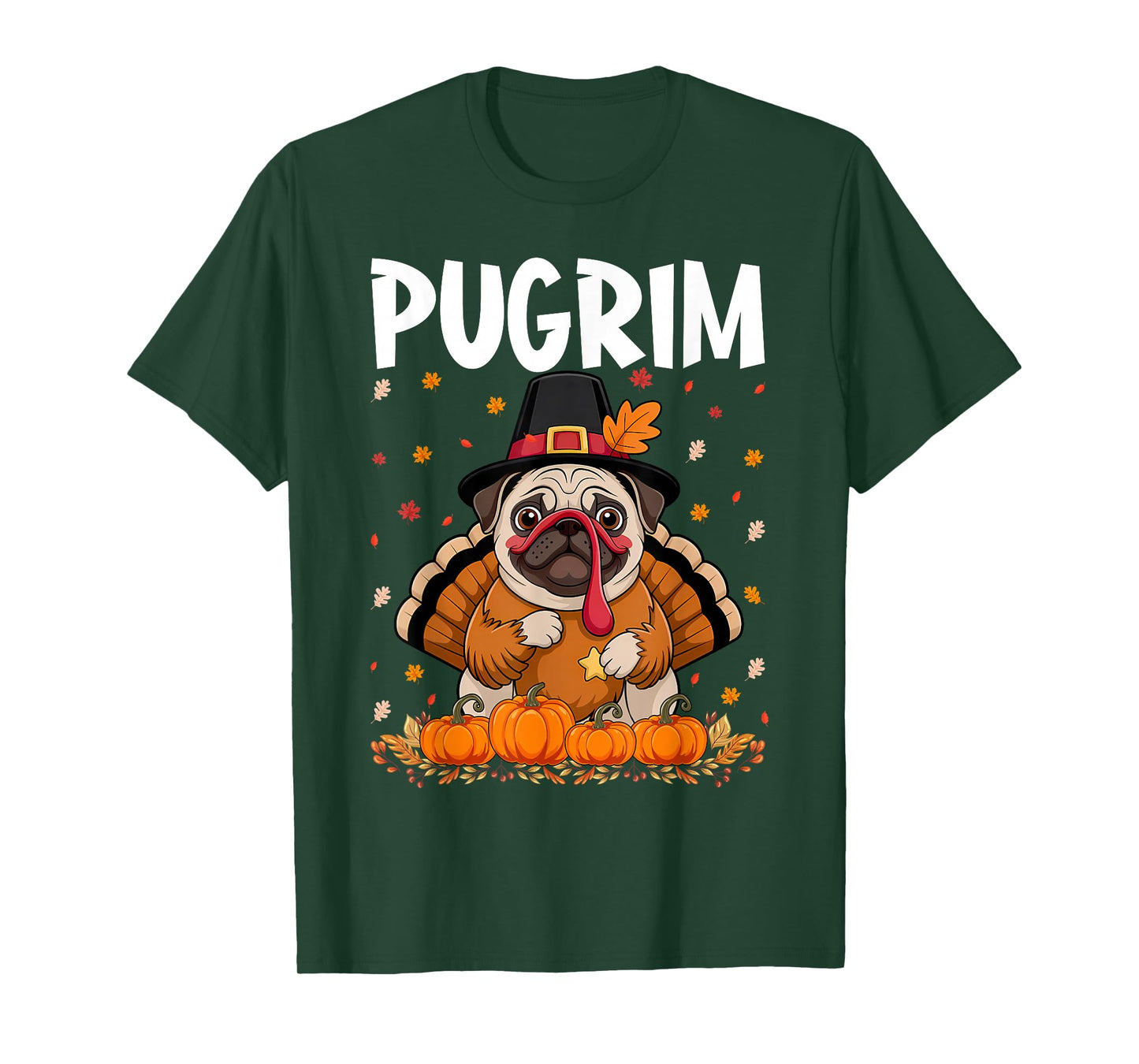Pugrim Thanksgiving Pug Dog Costume Turkey Fall Leaves Lover T-Shirt