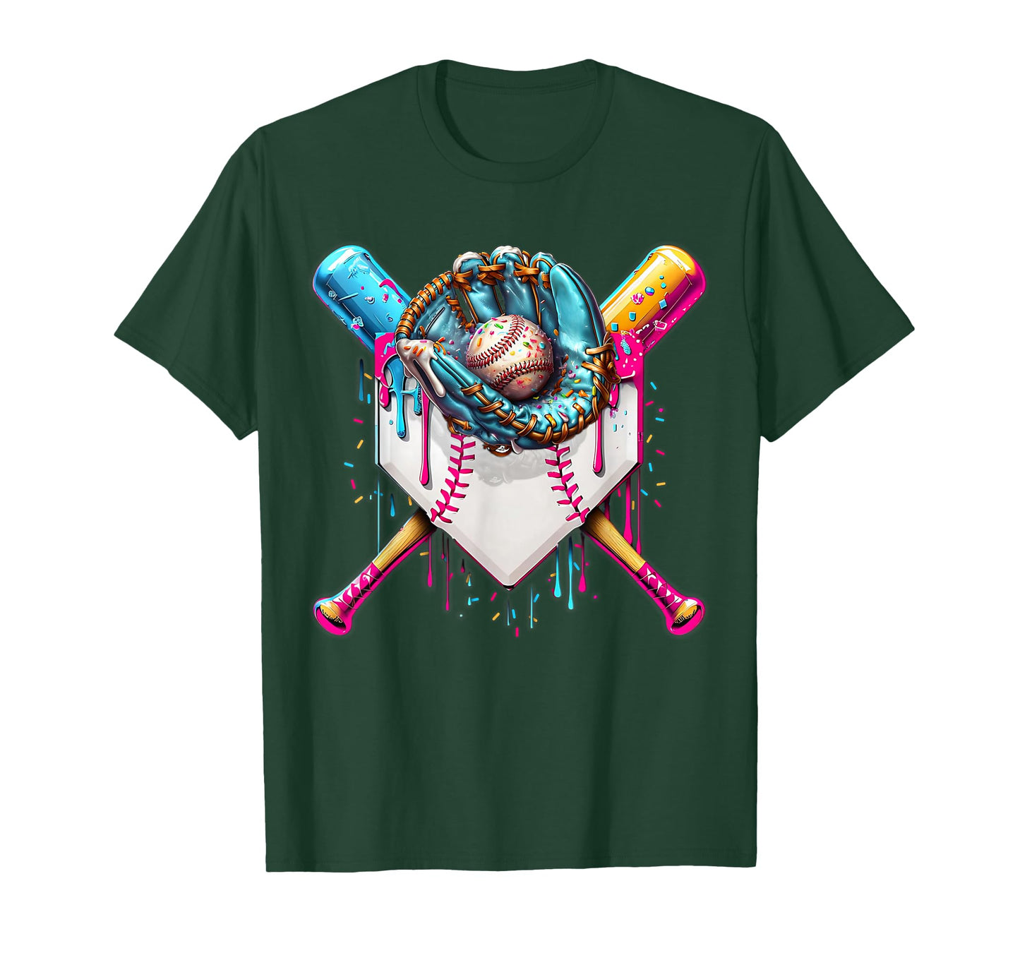 Baseball Drip Ice Cream Sprinkless Plate Glove T-Shirt