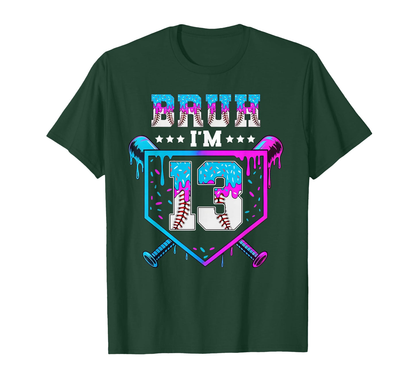 Bruh 13th Birthday Boy Baseball Ice Cream Drip 13 Year Old T-Shirt