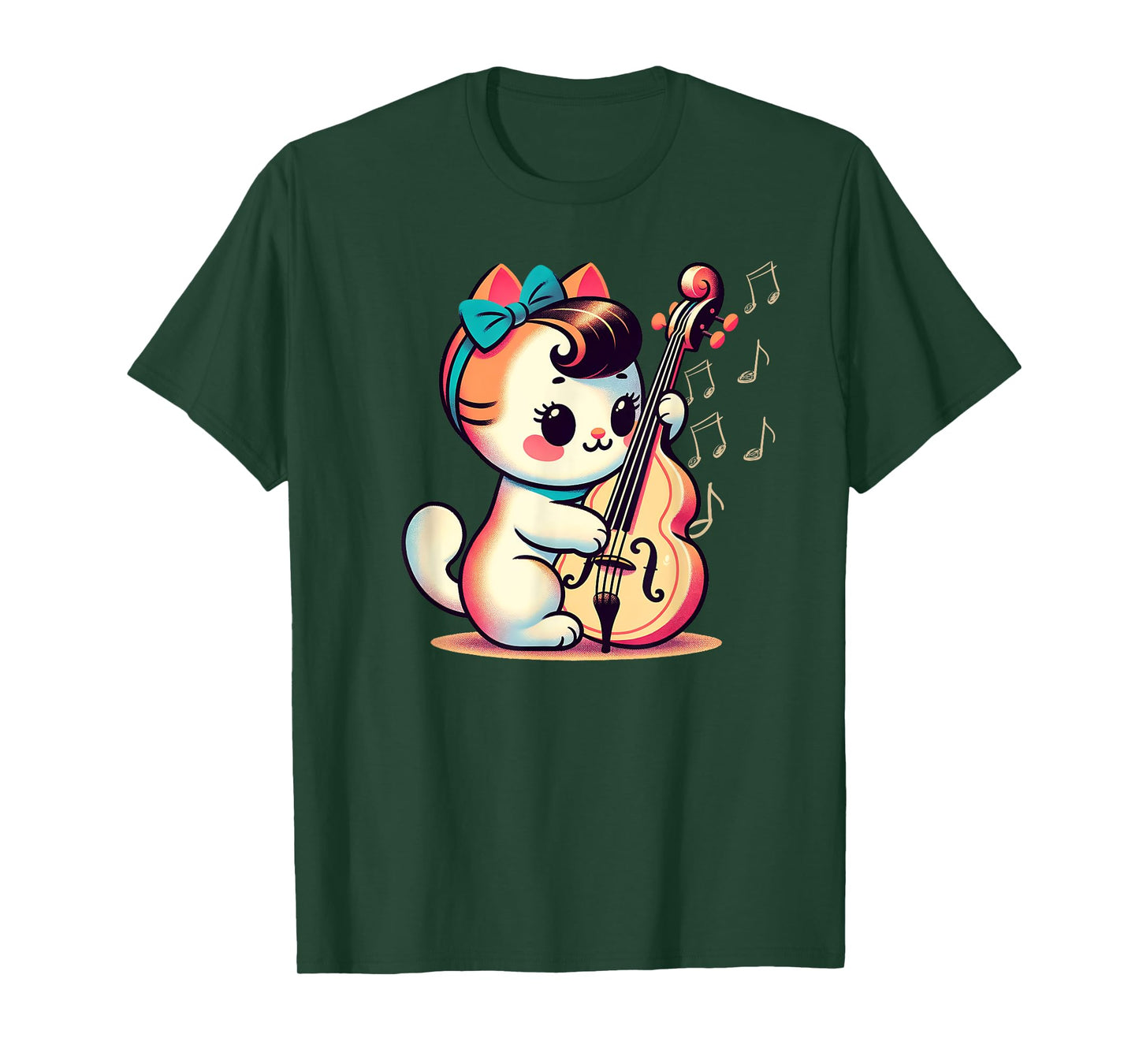 A Cute Retro Cat Playing The Double Bass T-Shirt