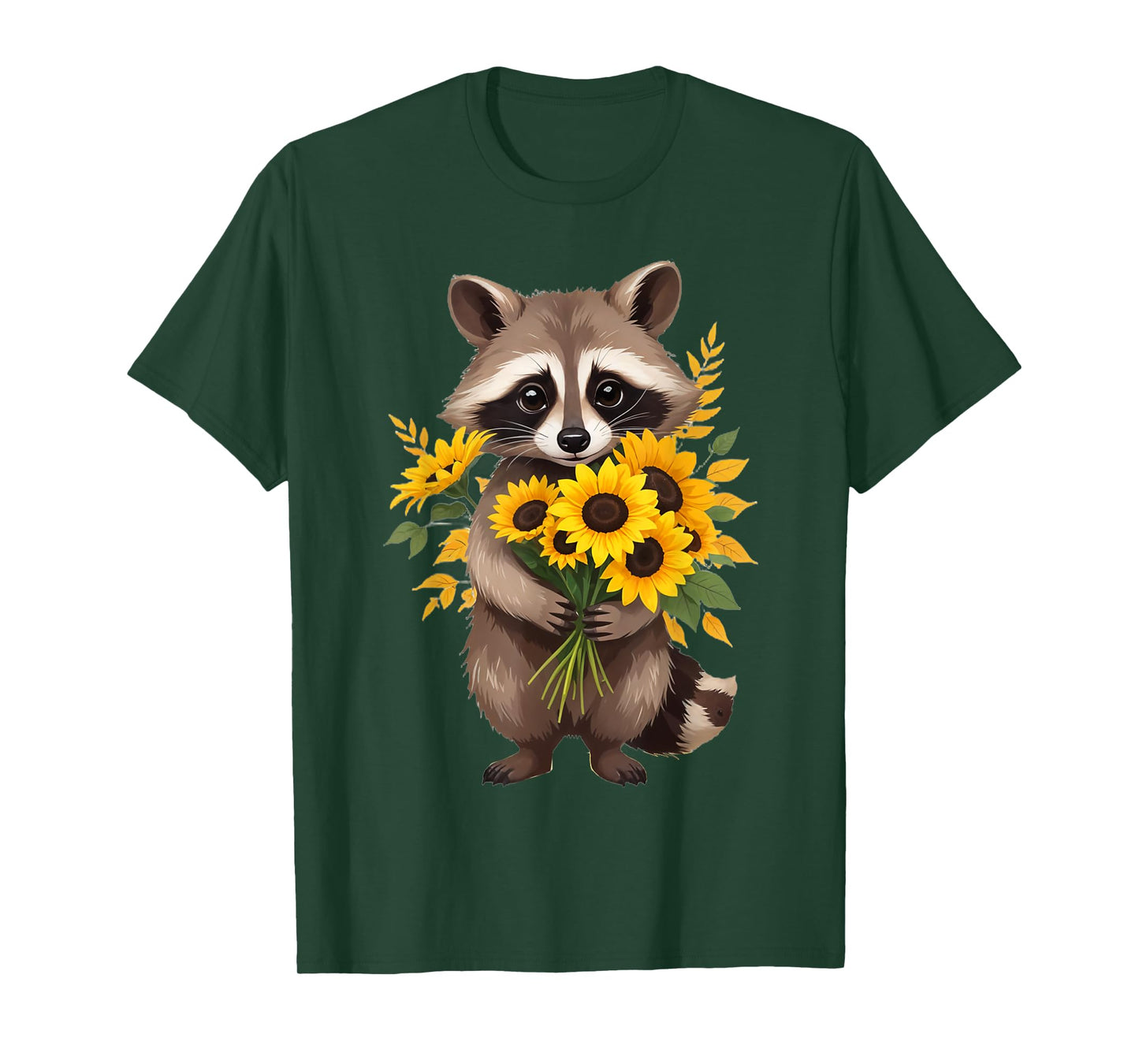 Raccoon Holding Sunflower Cute Flower Mothers Day T-Shirt