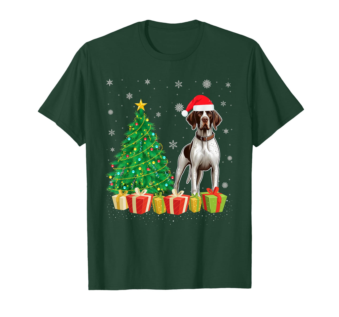 Xmas Tree Lighting Santa Hat English Pointer Dog Christmas T-Shirt for Men Women Kids