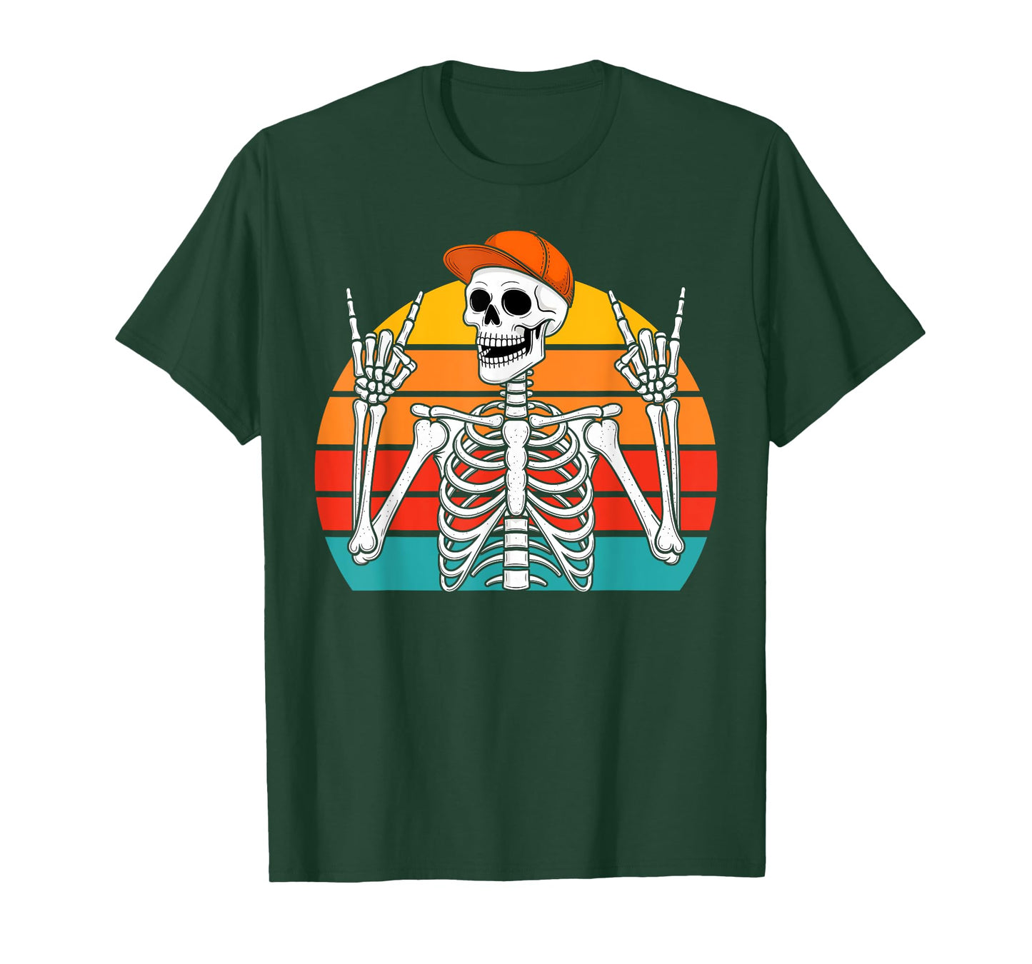 Halloween Rocker Skeleton Cap Cool Punk Rock Men Boy Vintage T-Shirt