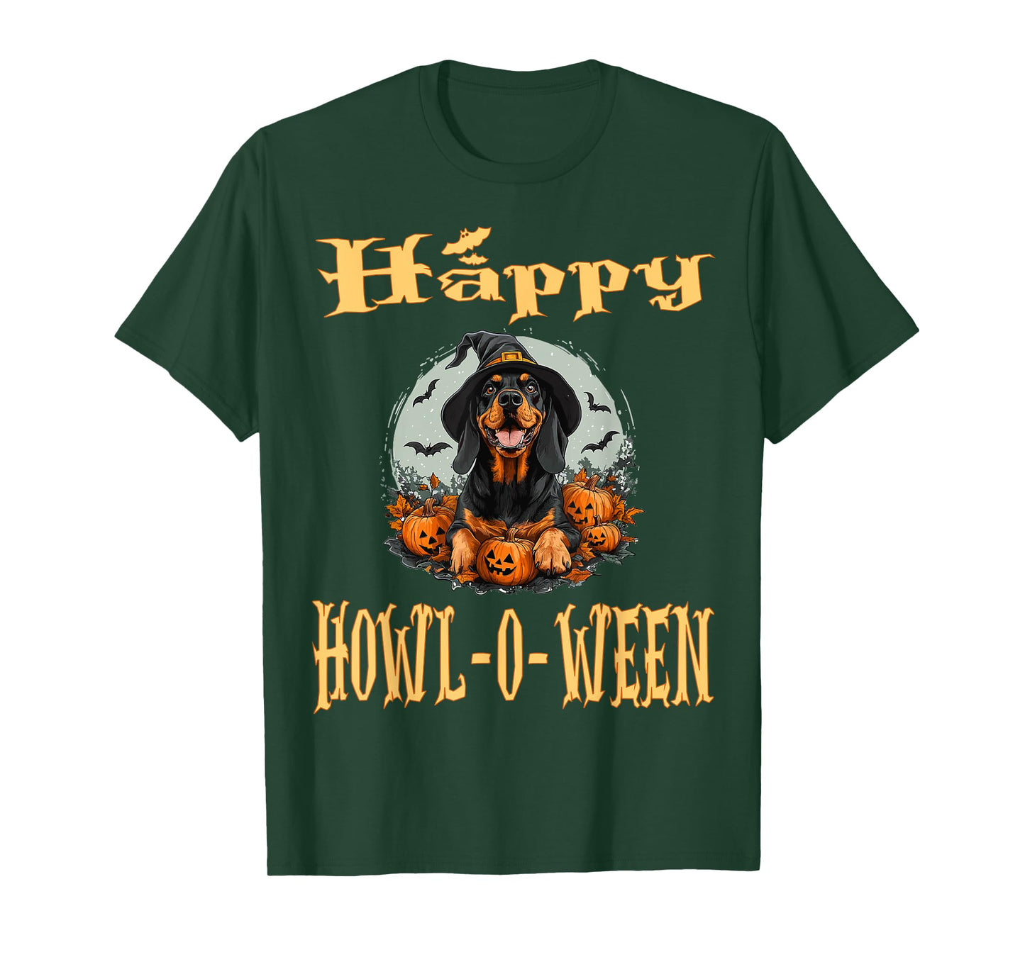 Black And Tan Coonhound Dog Whitch Hat Halloween Pumpkin Men Women Kids T-Shirt