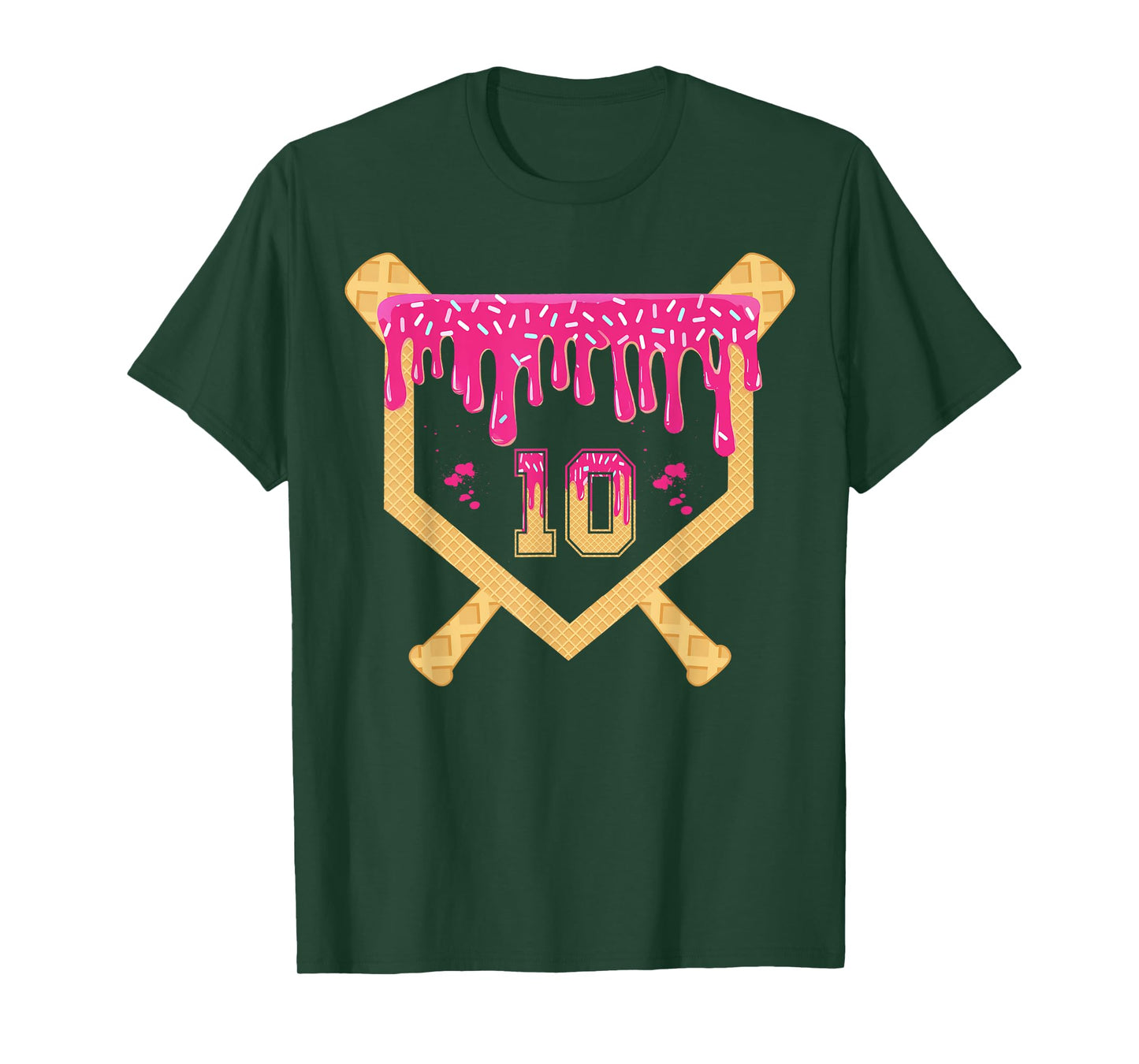 Baseball 10 Year Old Birthday Drip 10th Birthday Ice Cream T-Shirt