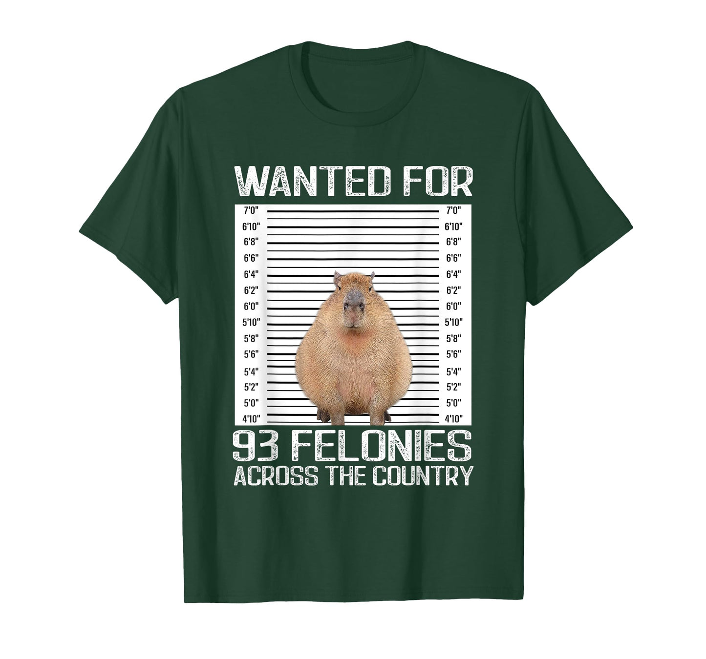 Capybara Mugshot Wanted For 93 Felonies Across The Country T-Shirt